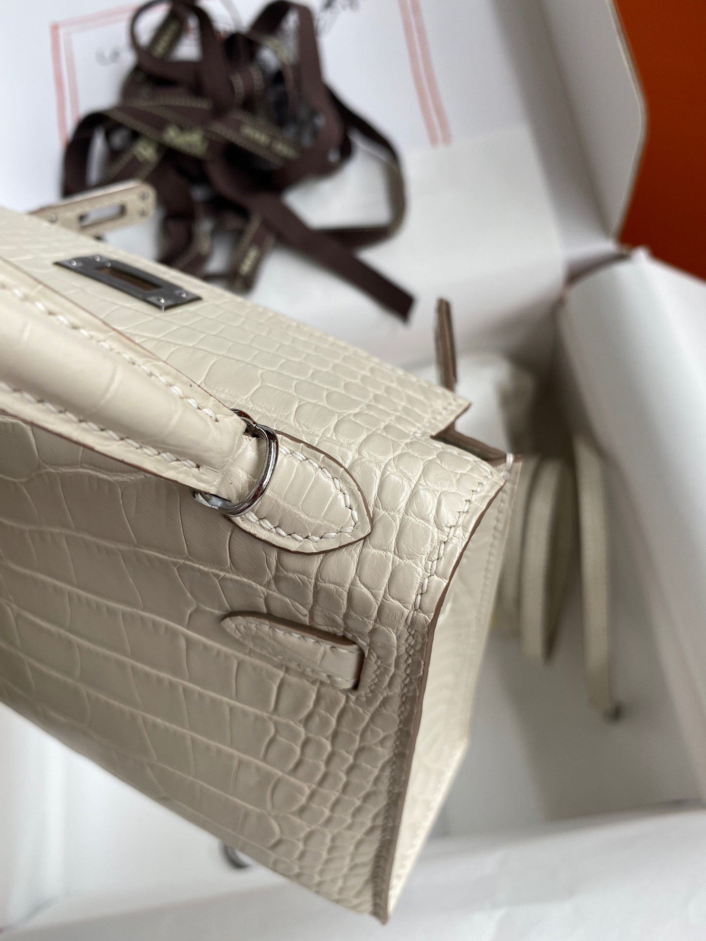 H**mes kelly mini ii sellier handmade bag in beton matte alligator leather
