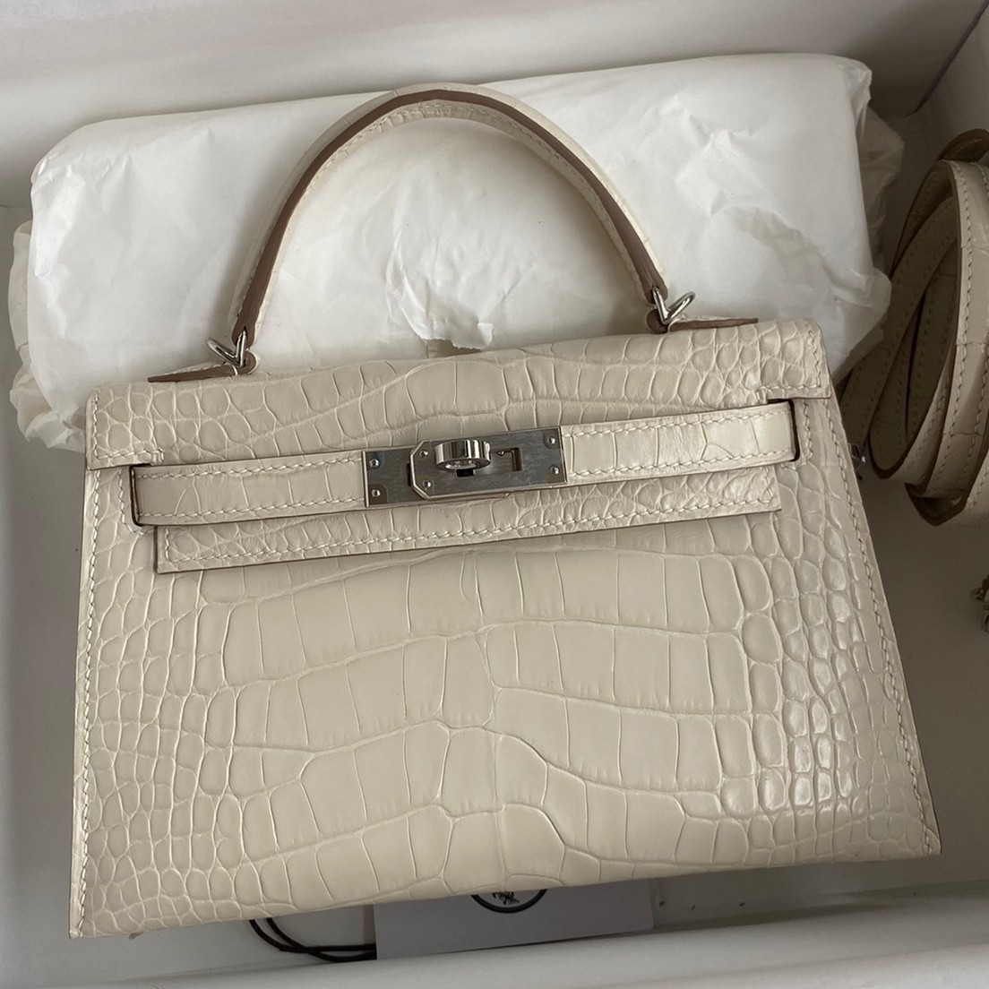 H**mes kelly mini ii sellier handmade bag in beton matte alligator leather