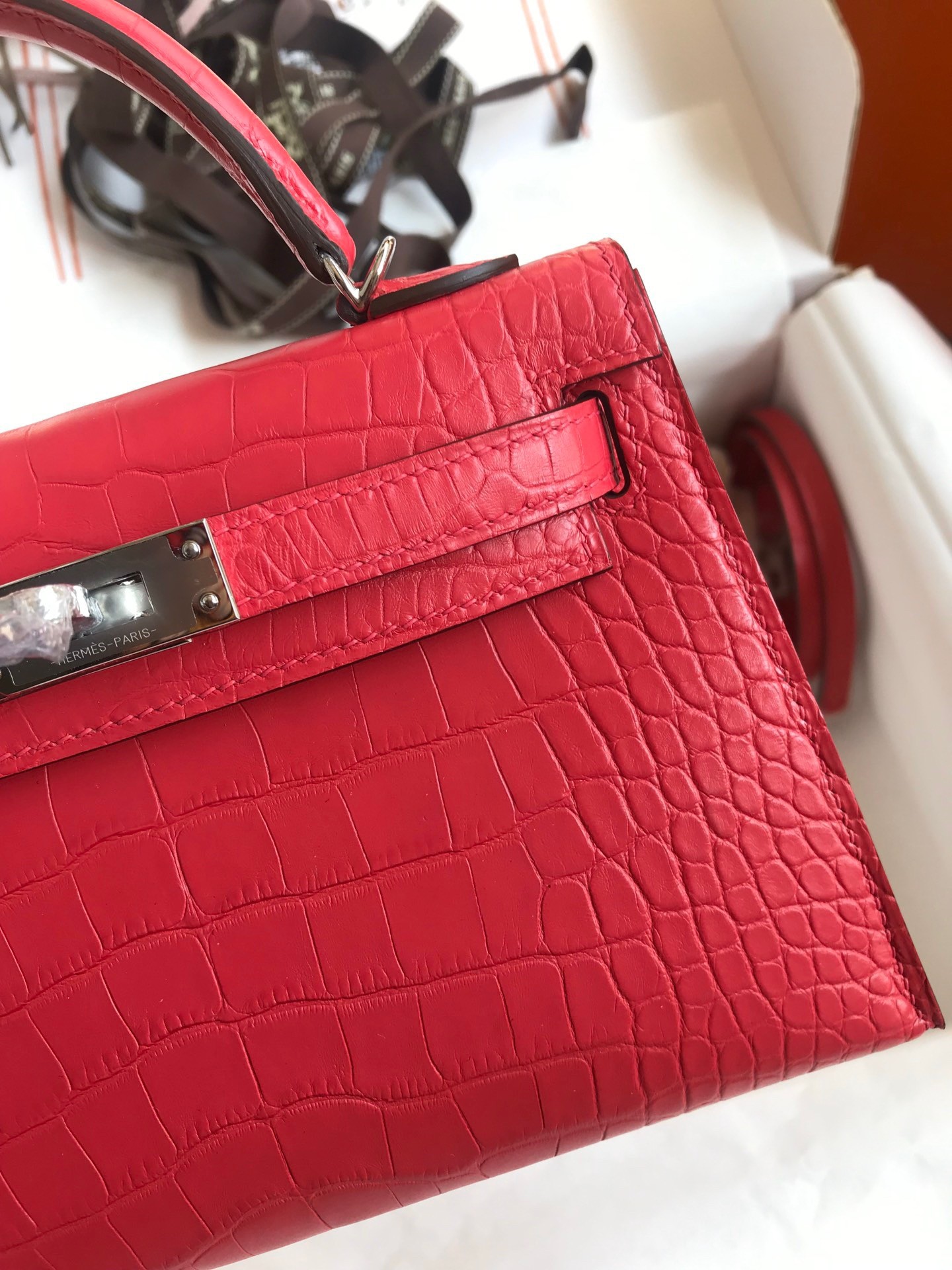 H**mes kelly mini ii sellier handmade bag in rose extreme matte alligator leather