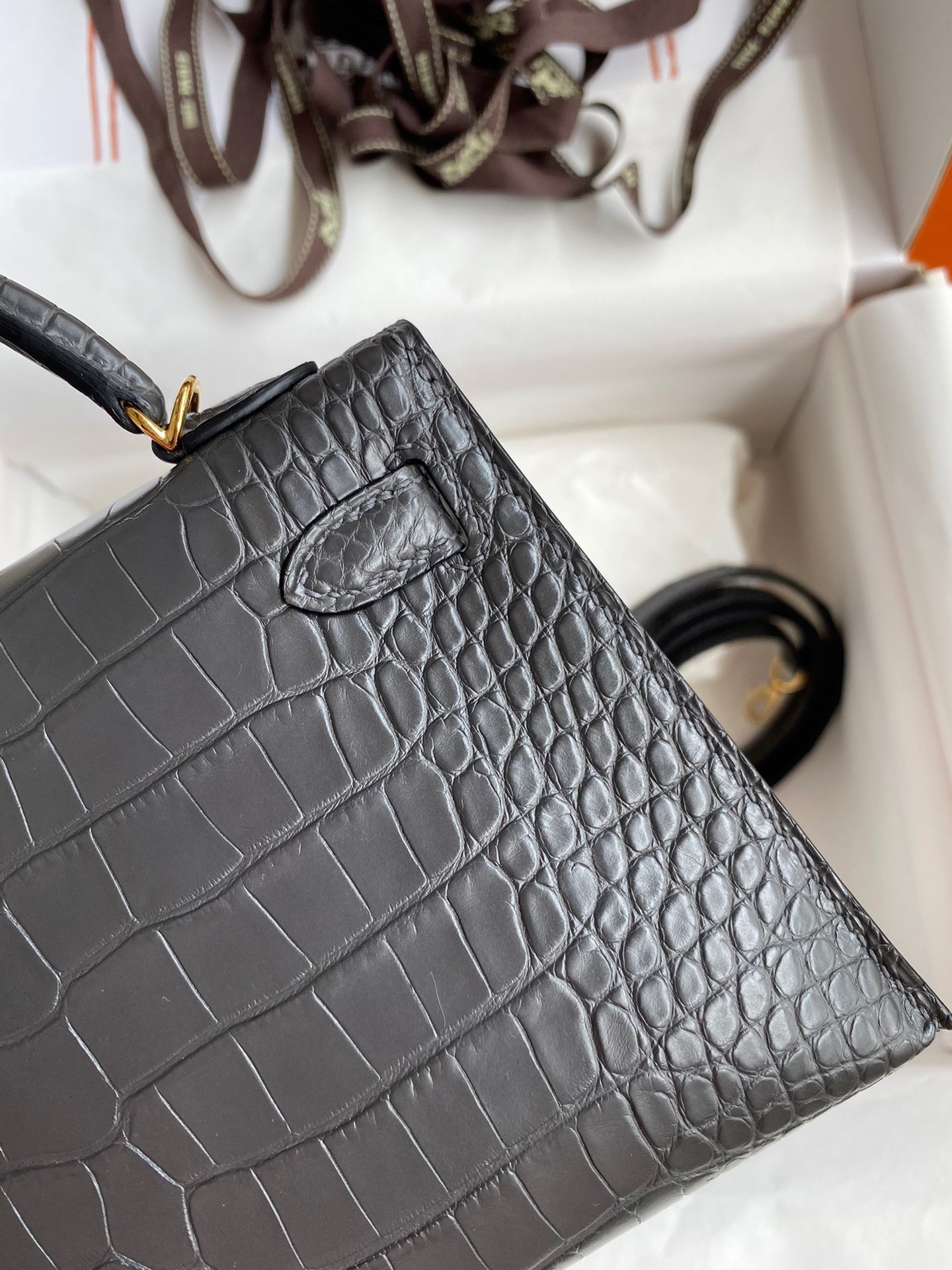 H**mes kelly mini ii sellier handmade bag in graphite matte alligator leather