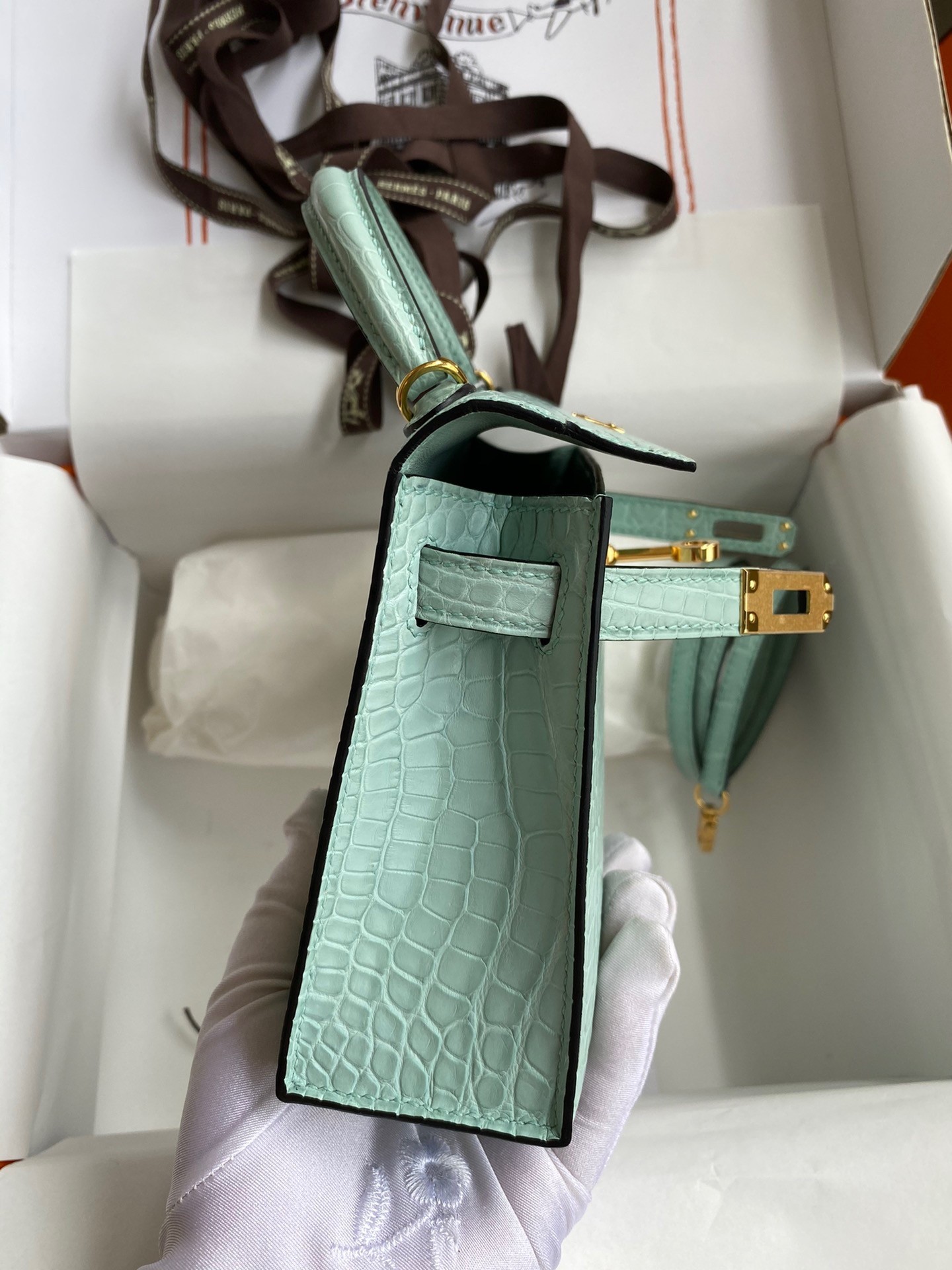 H**mes kelly mini ii sellier handmade bag in vert d