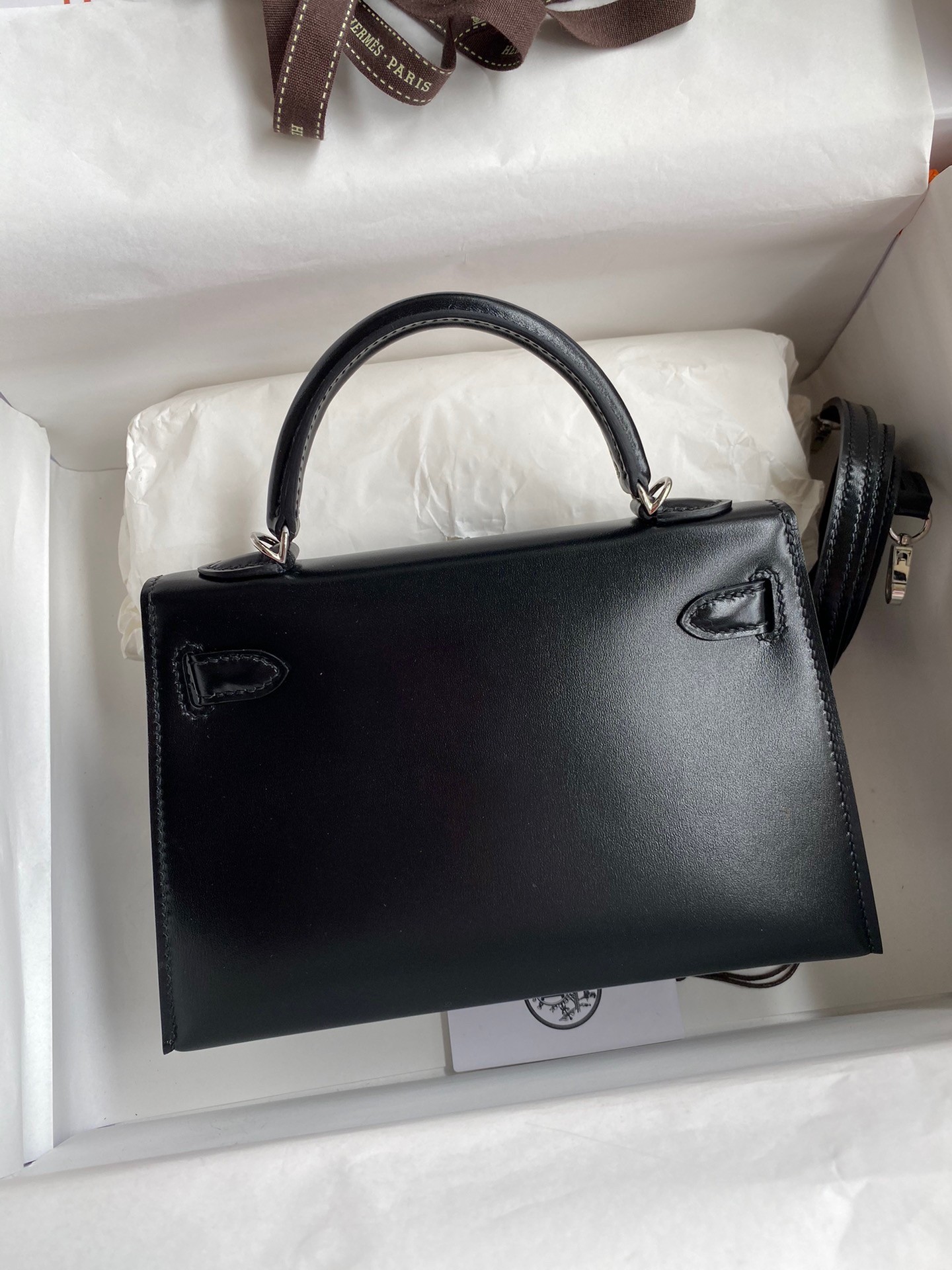 H**mes kelly mini ii sellier handmade bag in black box calfskin