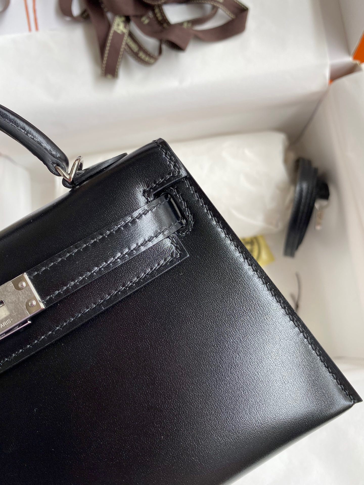 H**mes kelly mini ii sellier handmade bag in black box calfskin