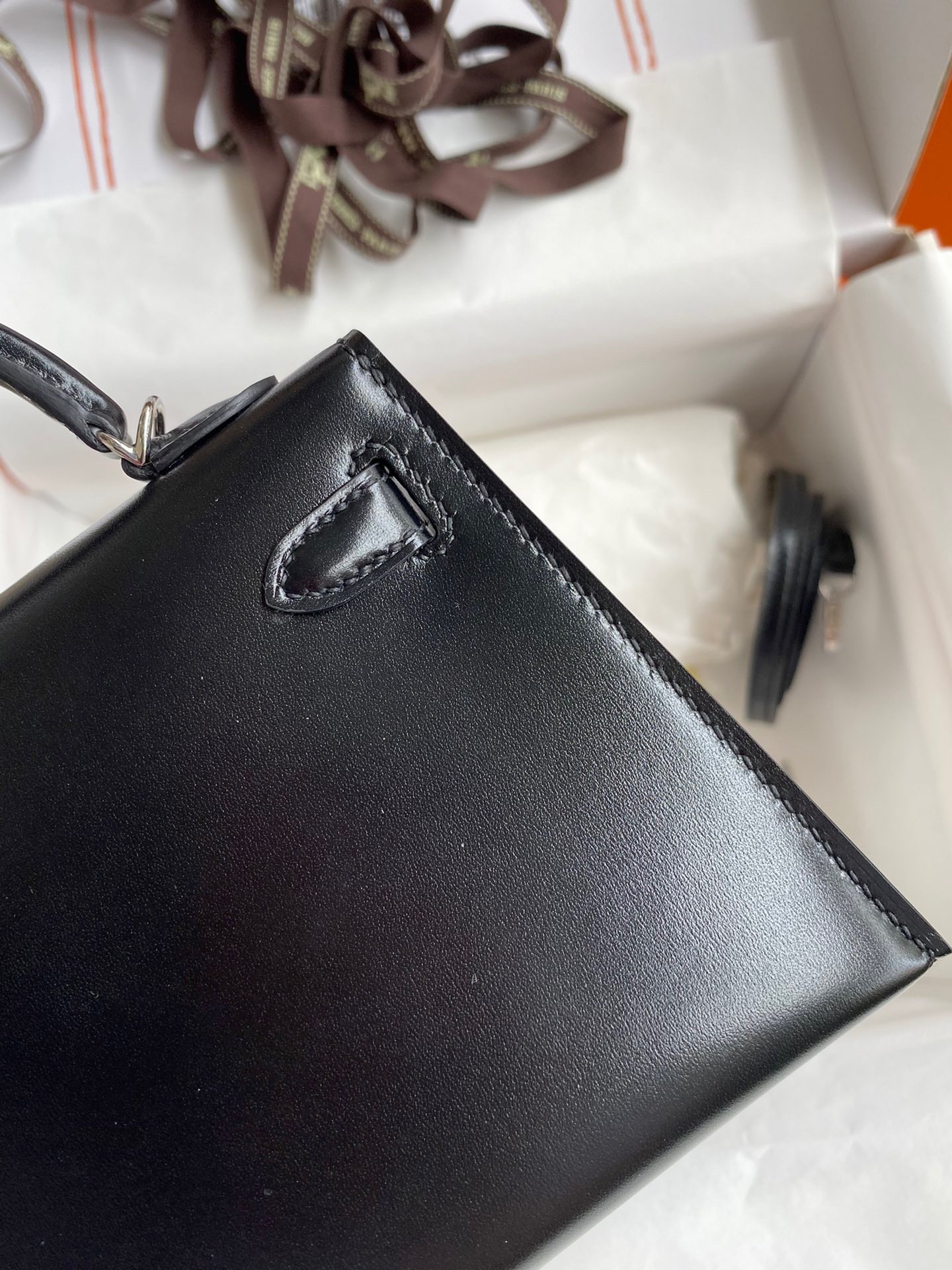 H**mes kelly mini ii sellier handmade bag in black box calfskin