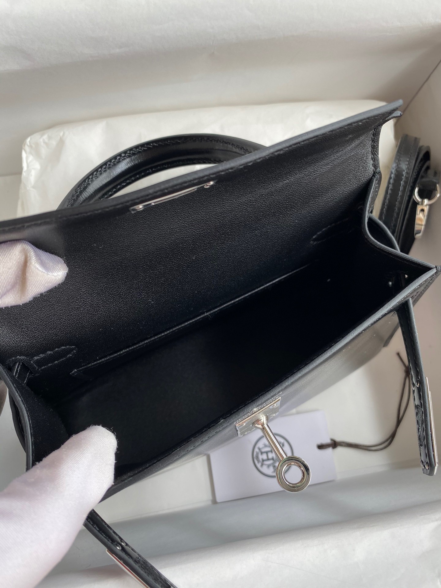 H**mes kelly mini ii sellier handmade bag in black box calfskin