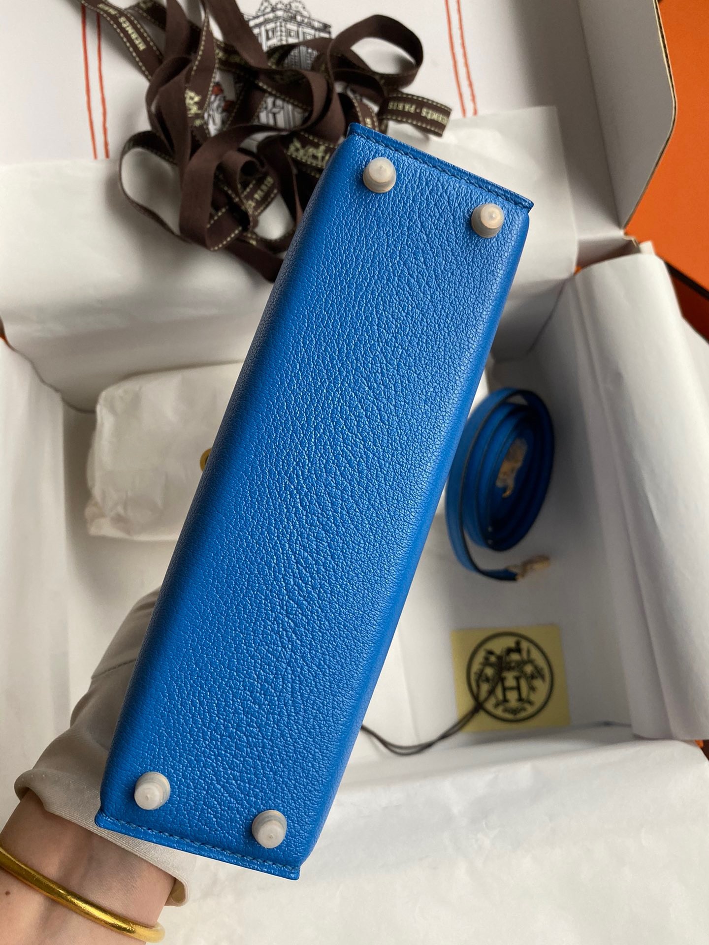 H**mes kelly mini ii sellier handmade bag in blue hydra chevre mysore leather