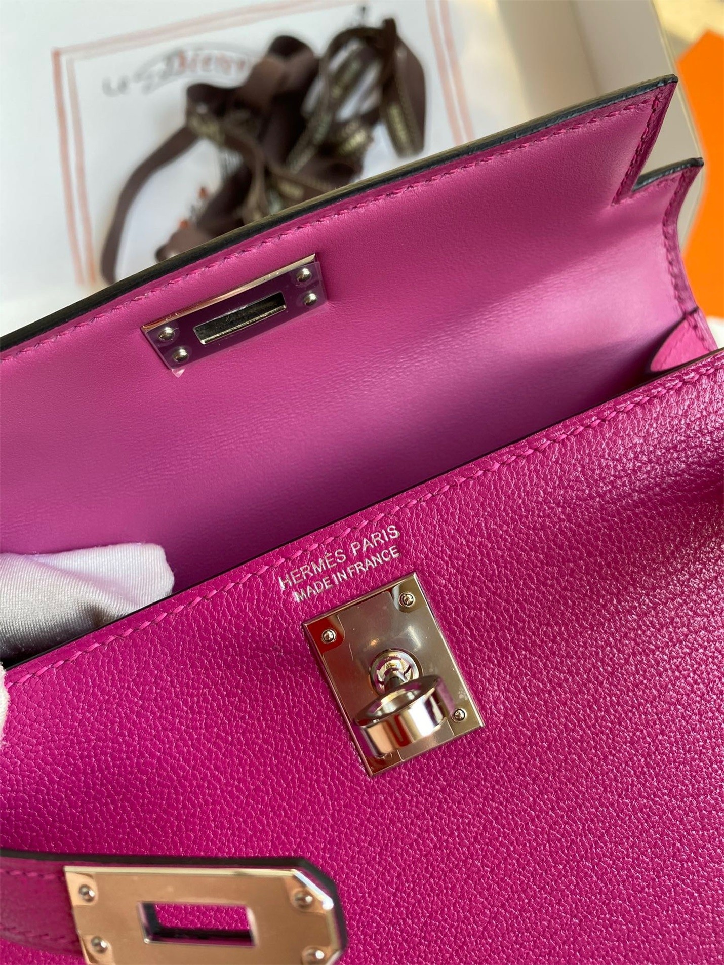 H**mes kelly mini ii sellier handmade bag in rose purple chevre mysore leather