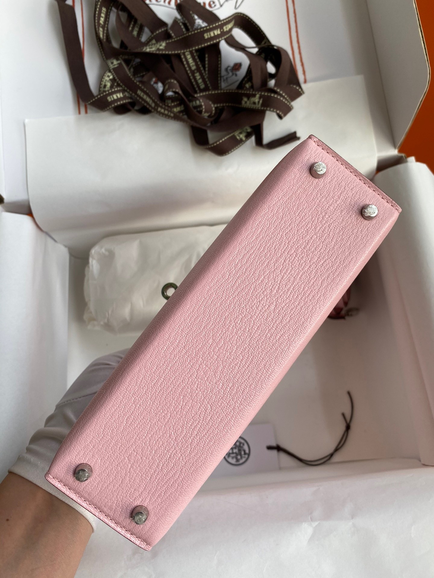 H**mes kelly mini ii sellier handmade bag in rose sakura chevre mysore leather
