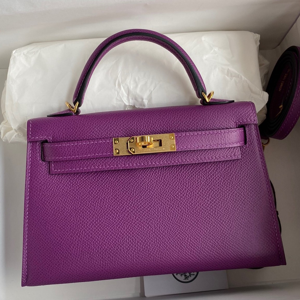 H**mes kelly mini ii sellier handmade bag in anemone epsom calfskin