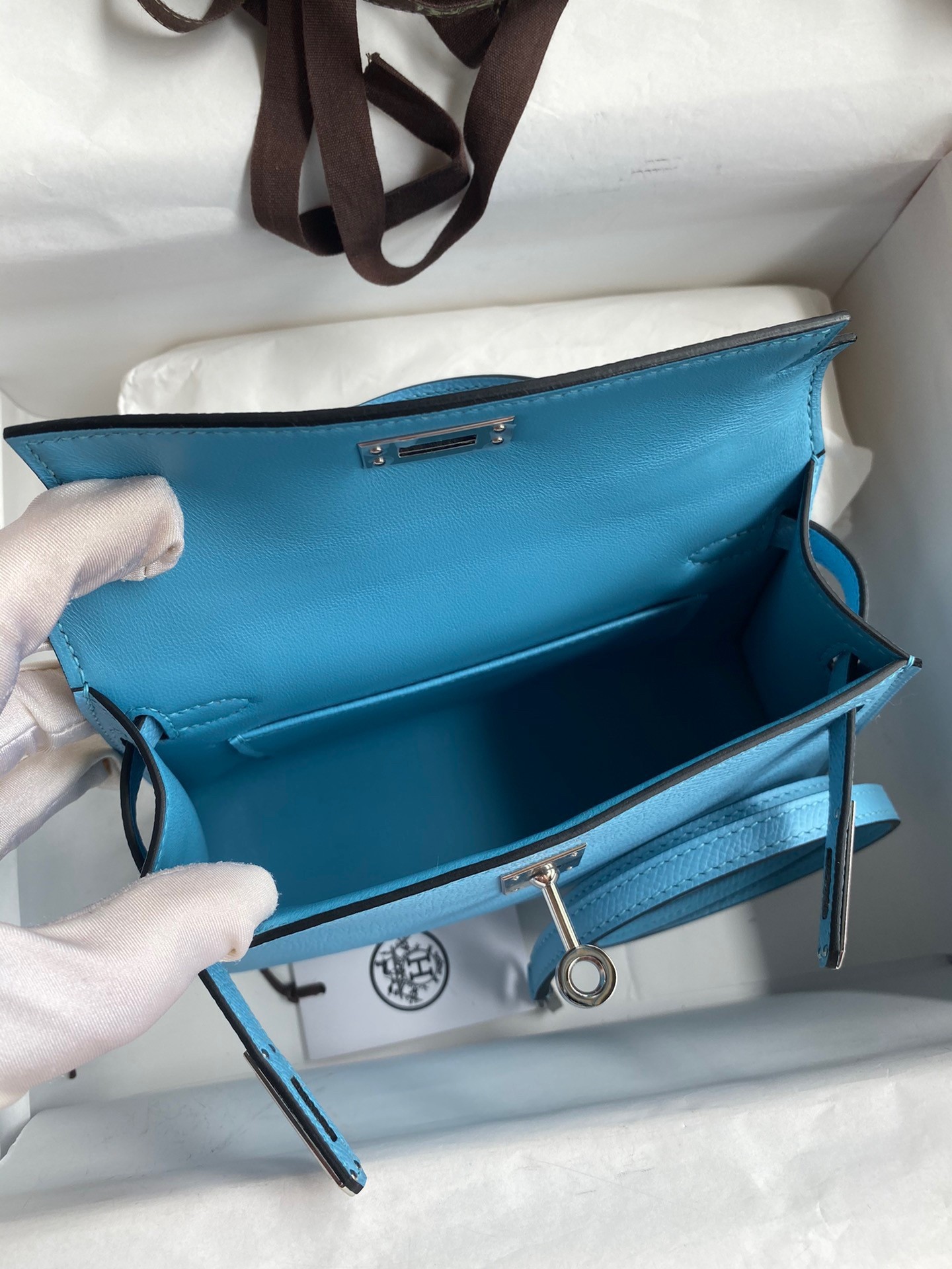 H**mes kelly mini ii sellier handmade bag in celeste epsom calfskin