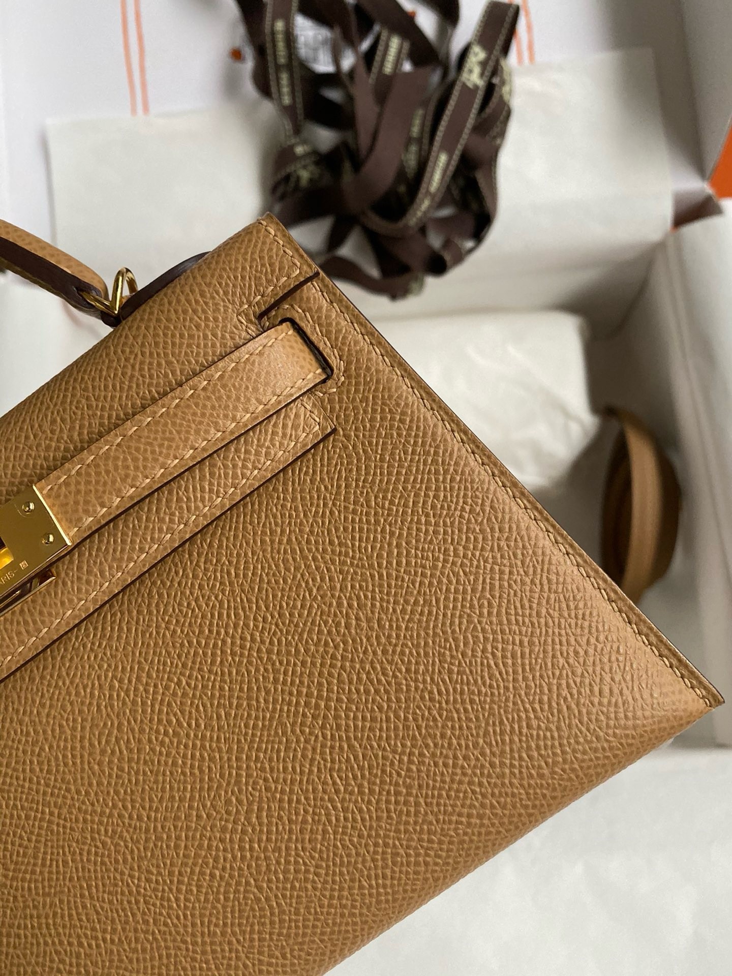 H**mes kelly mini ii sellier handmade bag in chai epsom calfskin