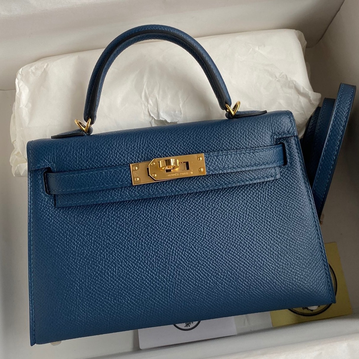 H**mes kelly mini ii sellier handmade bag in deep blue epsom calfskin