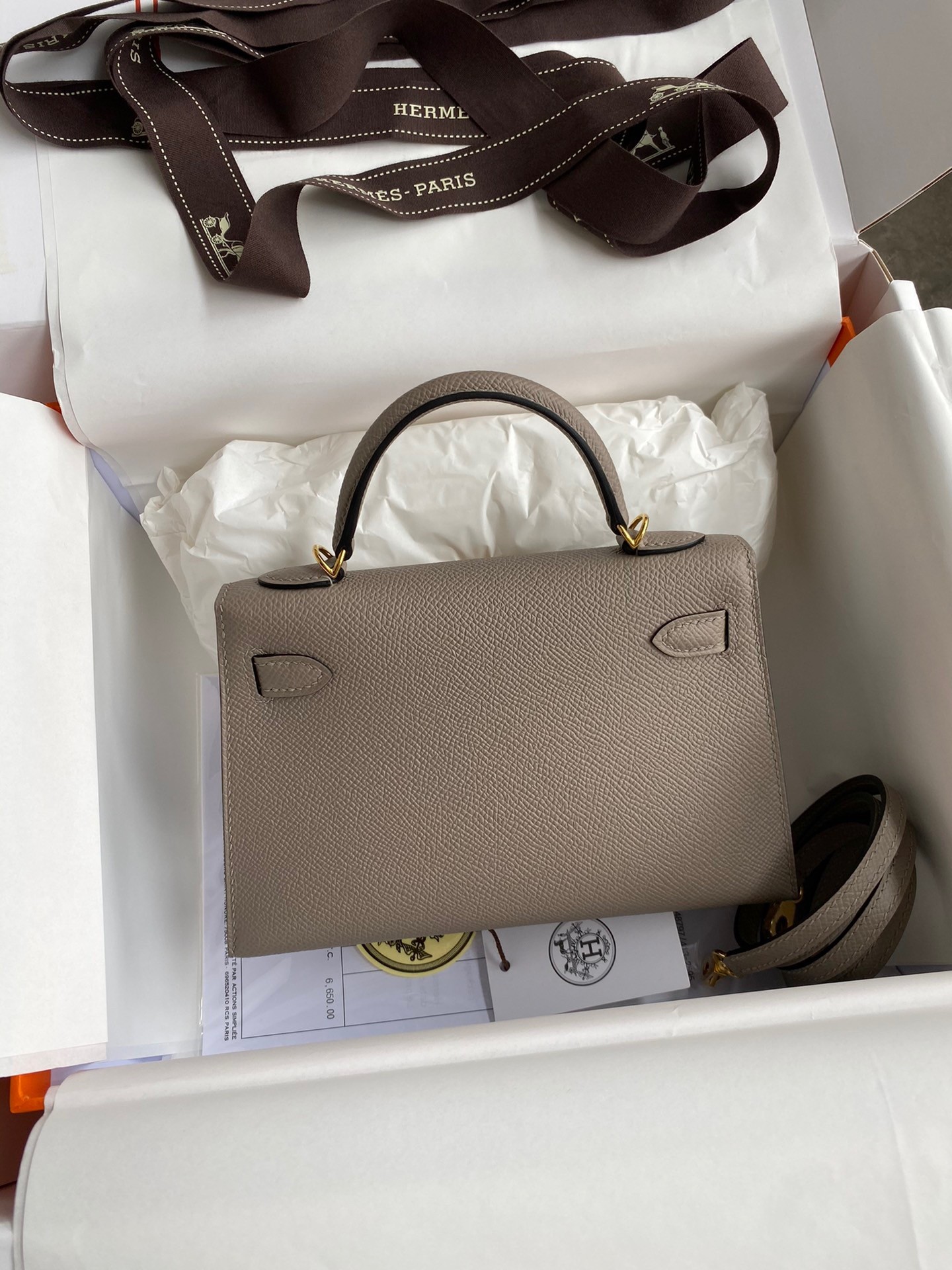 H**mes kelly mini ii sellier handmade bag in gris asphalt epsom calfskin
