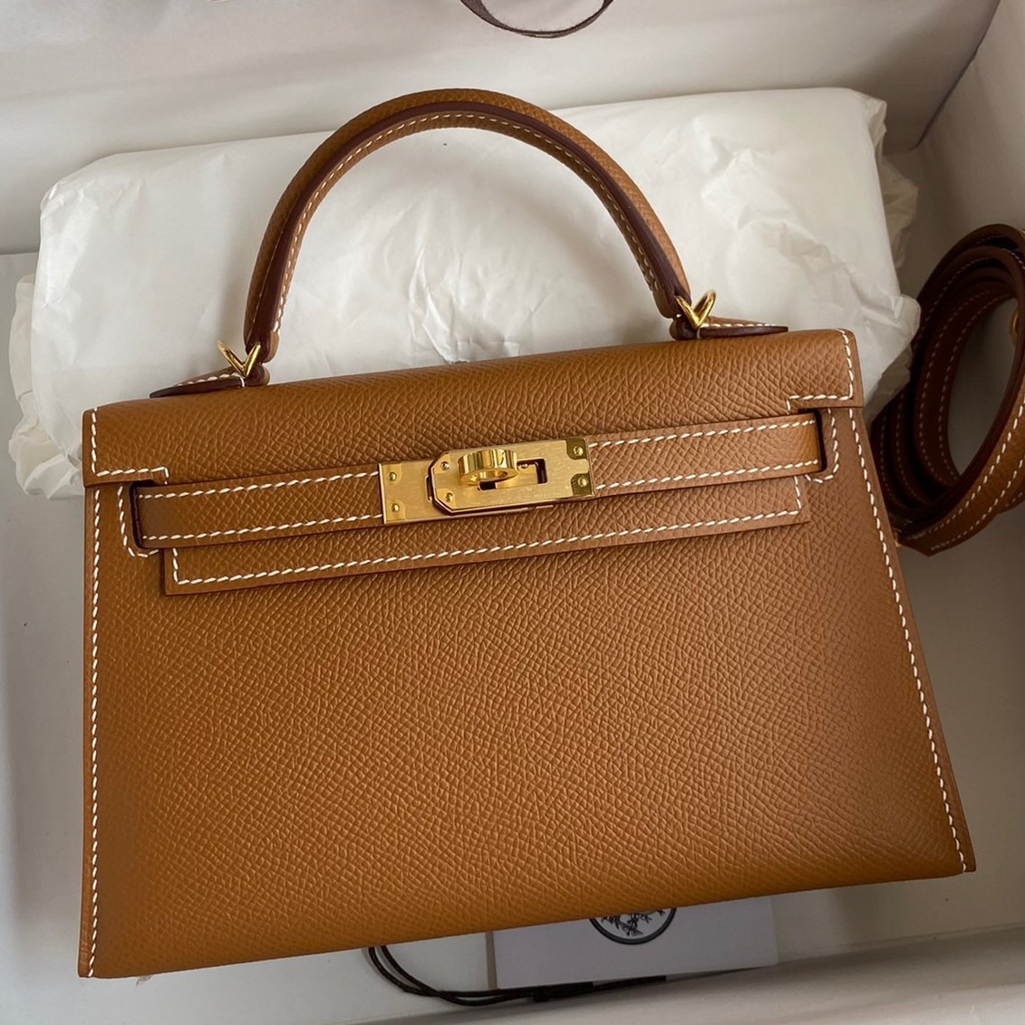 H**mes kelly mini ii sellier handmade bag in gold epsom calfskin
