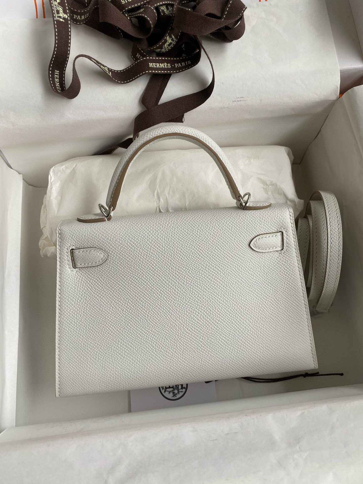 H**mes kelly mini ii sellier handmade bag in gris pale epsom calfskin
