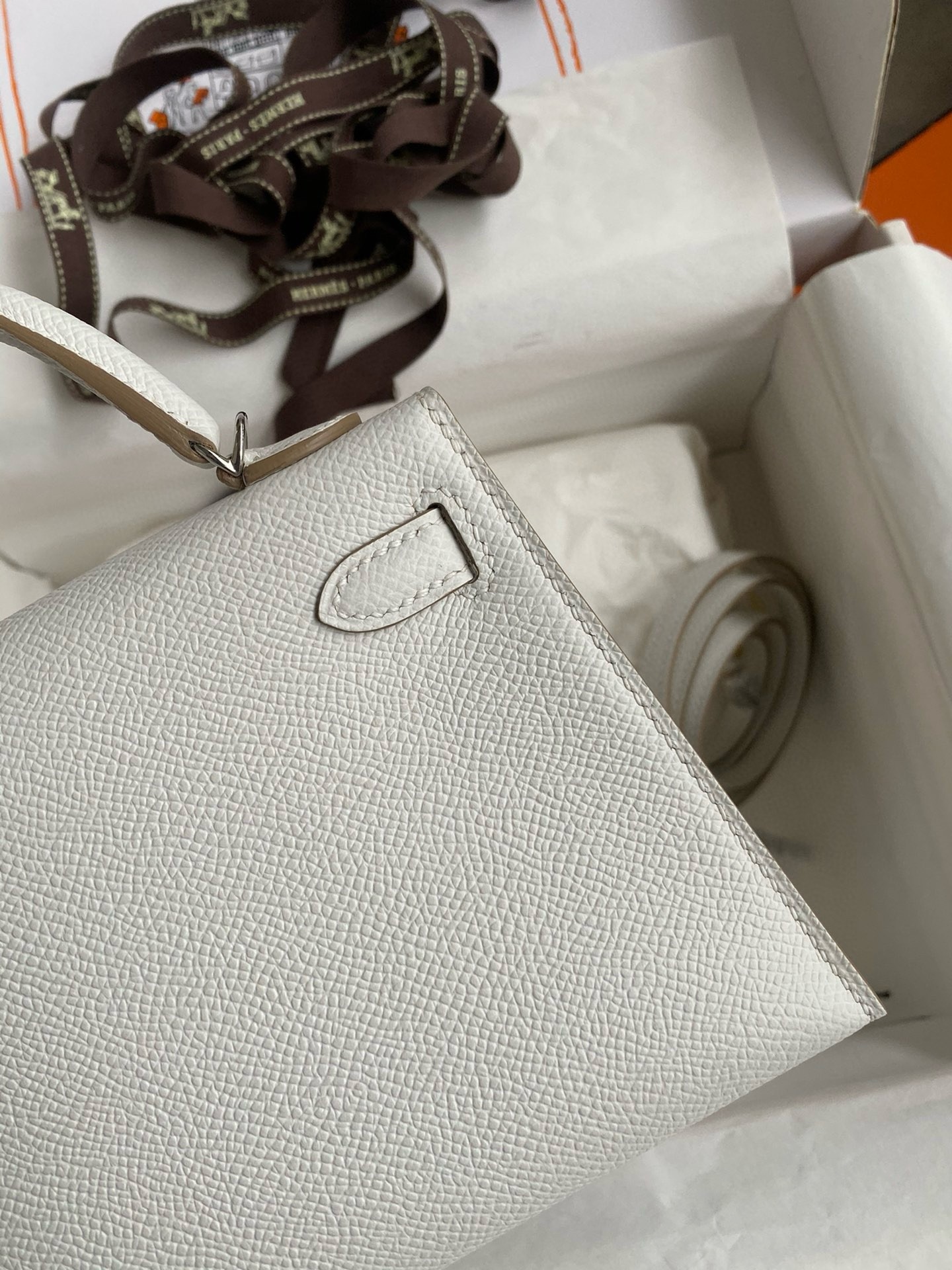 H**mes kelly mini ii sellier handmade bag in gris pale epsom calfskin