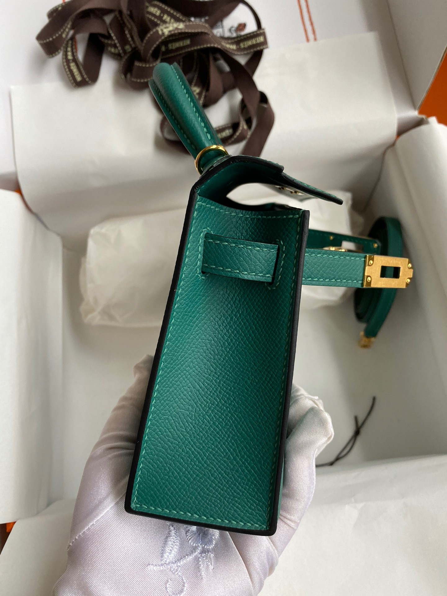 H**mes kelly mini ii sellier handmade bag in malachite epsom calfskin