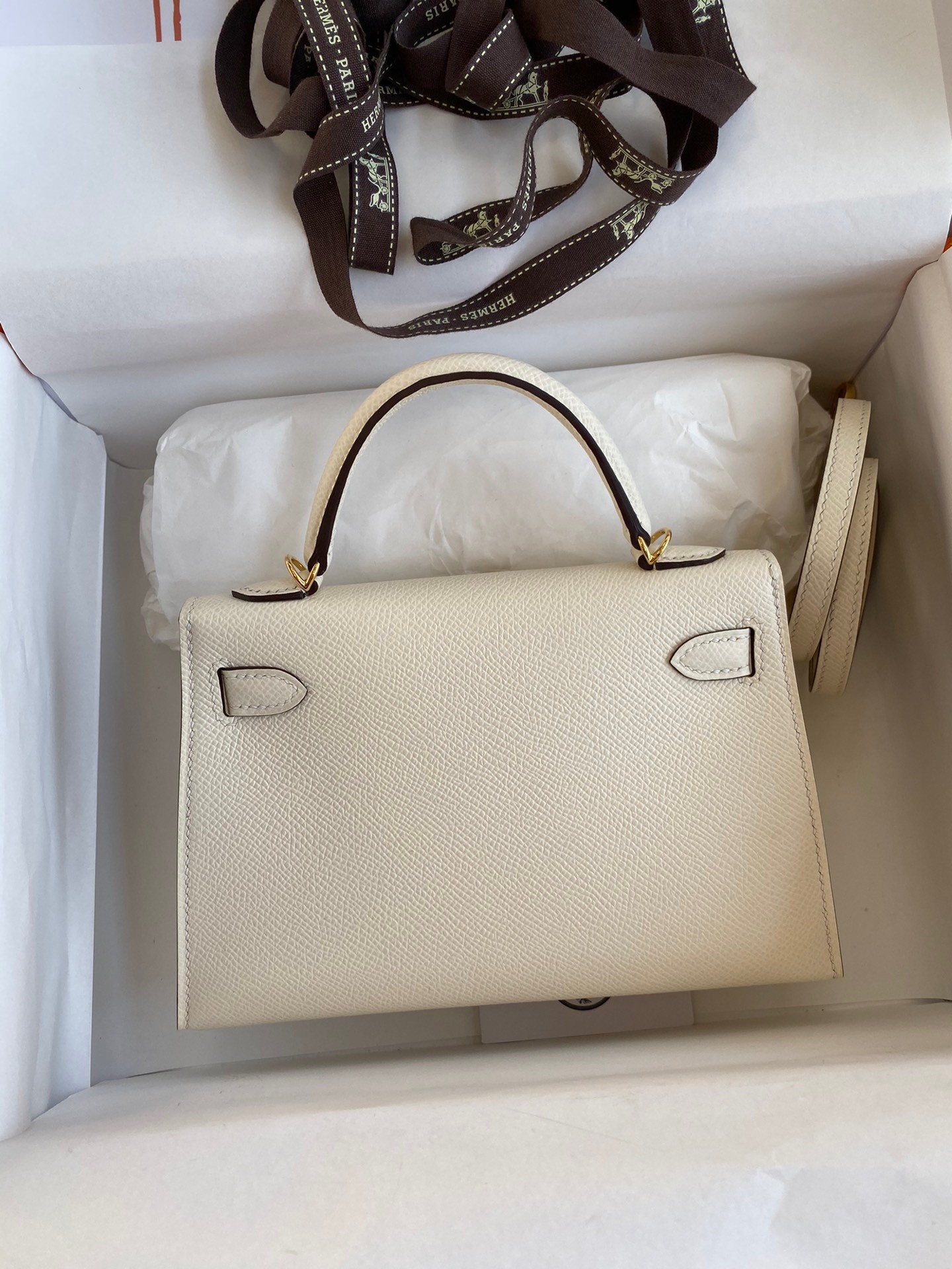 H**mes kelly mini ii sellier handmade bag in nata epsom calfskin