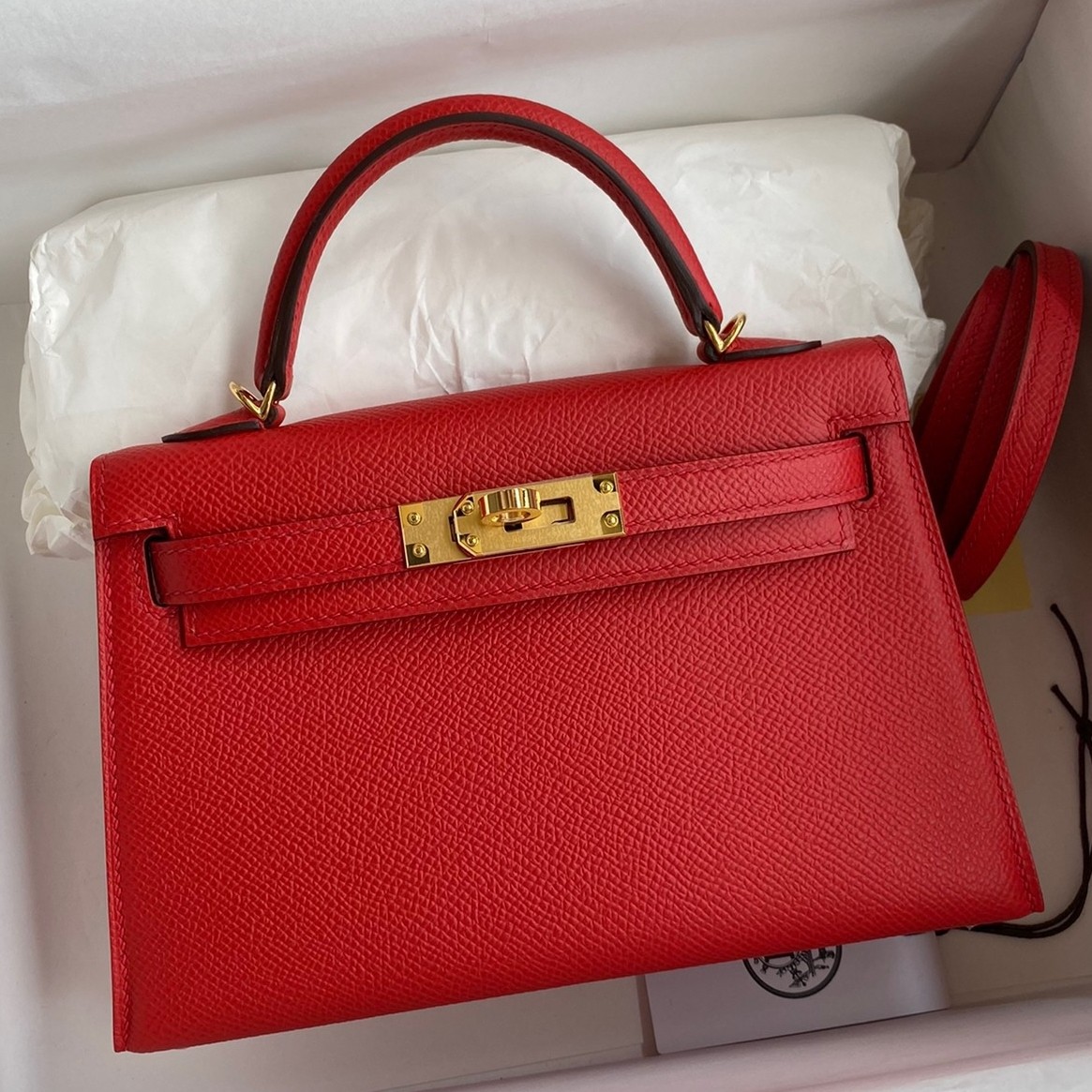 H**mes kelly mini ii sellier handmade bag in red epsom calfskin