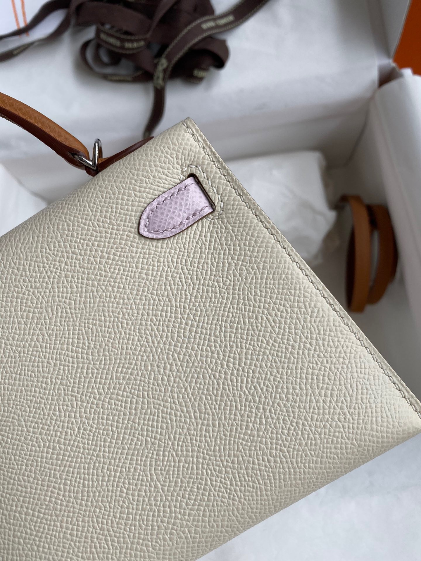 H**mes hss kelly mini ii sellier tri-color bag in craie/pink/gold epsom calfskin
