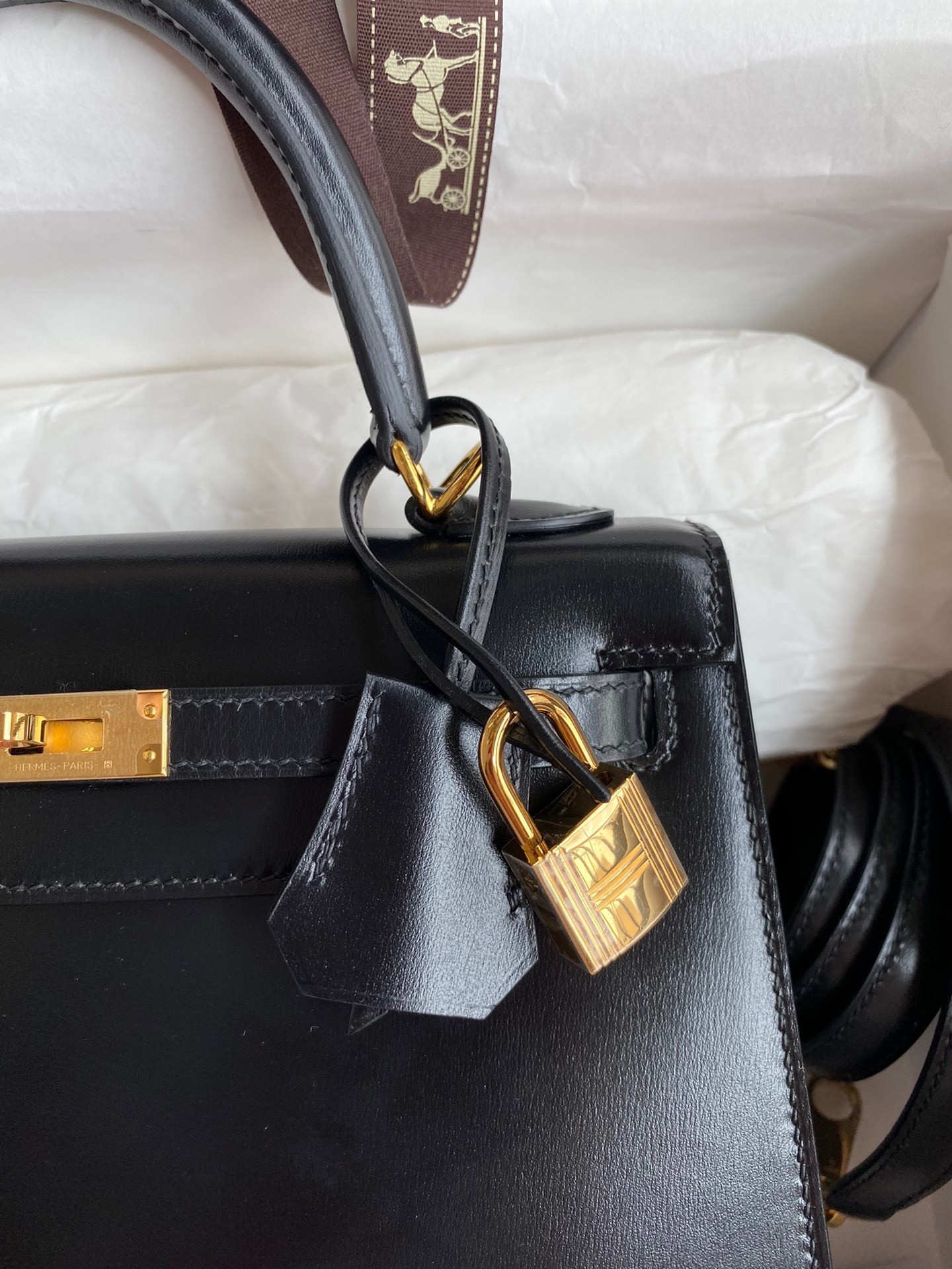 H**mes kelly sellier 25 handmade bag in black box calfskin