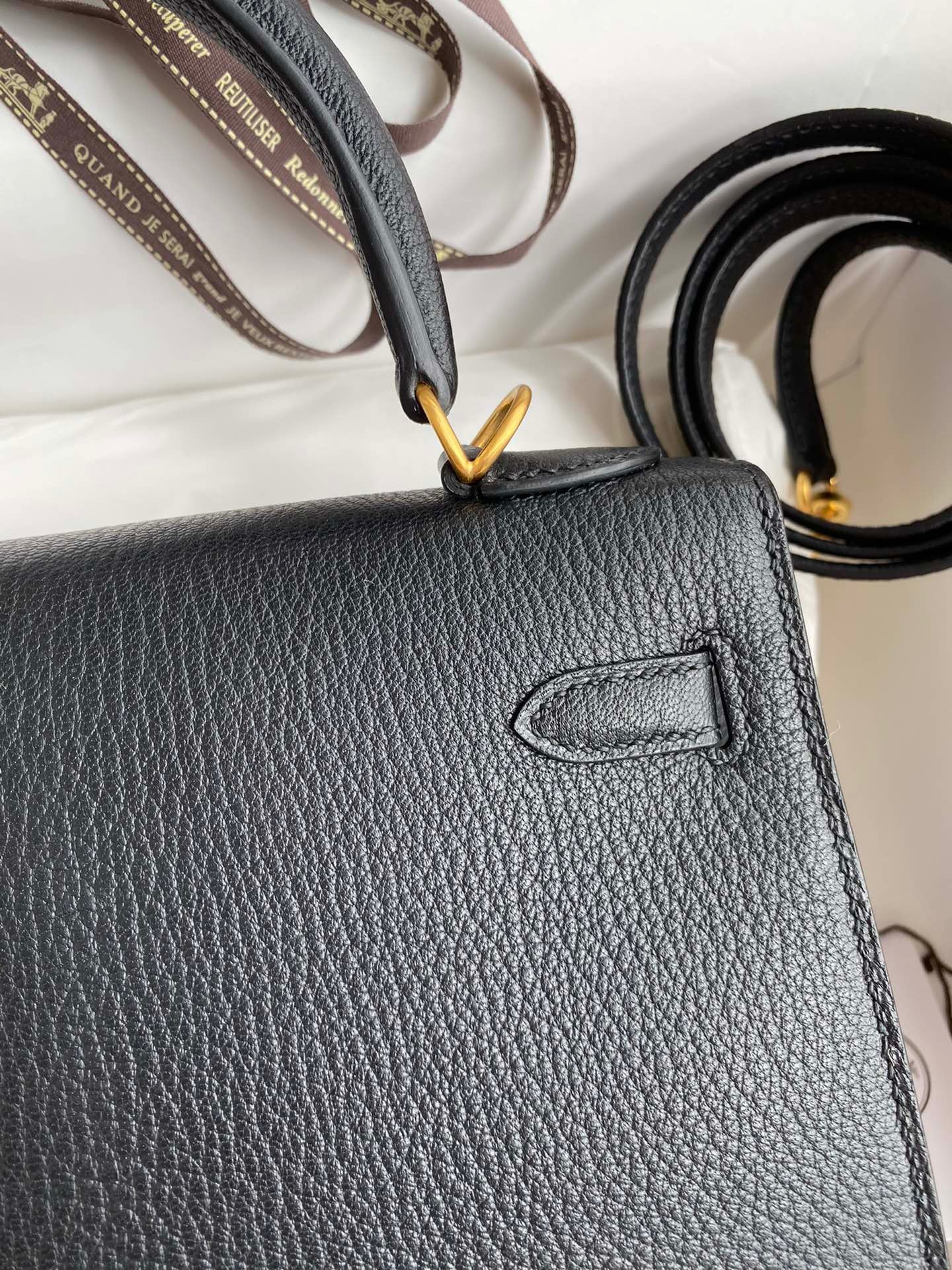 H**mes kelly sellier 25 handmade bag in black mysore goatskin