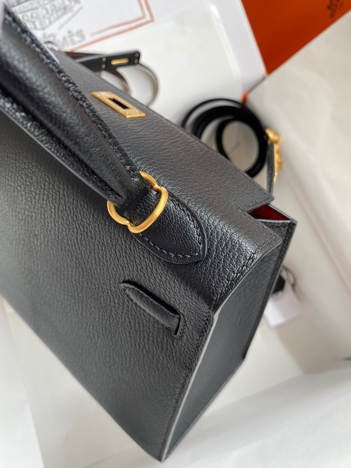 H**mes kelly sellier 25 handmade bag in black mysore goatskin