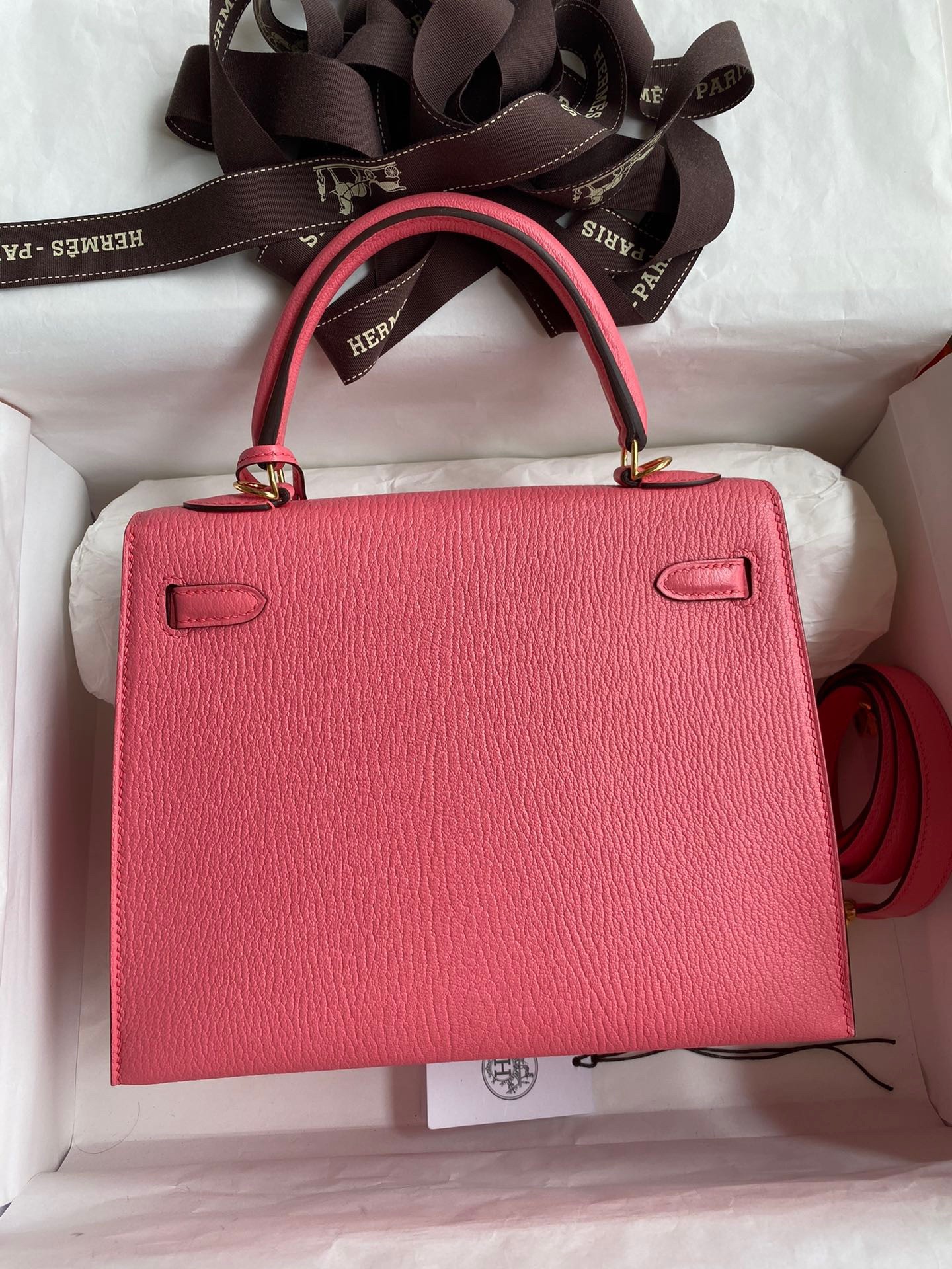 H**mes kelly sellier 25 handmade bag in rose lipstick mysore goatskin