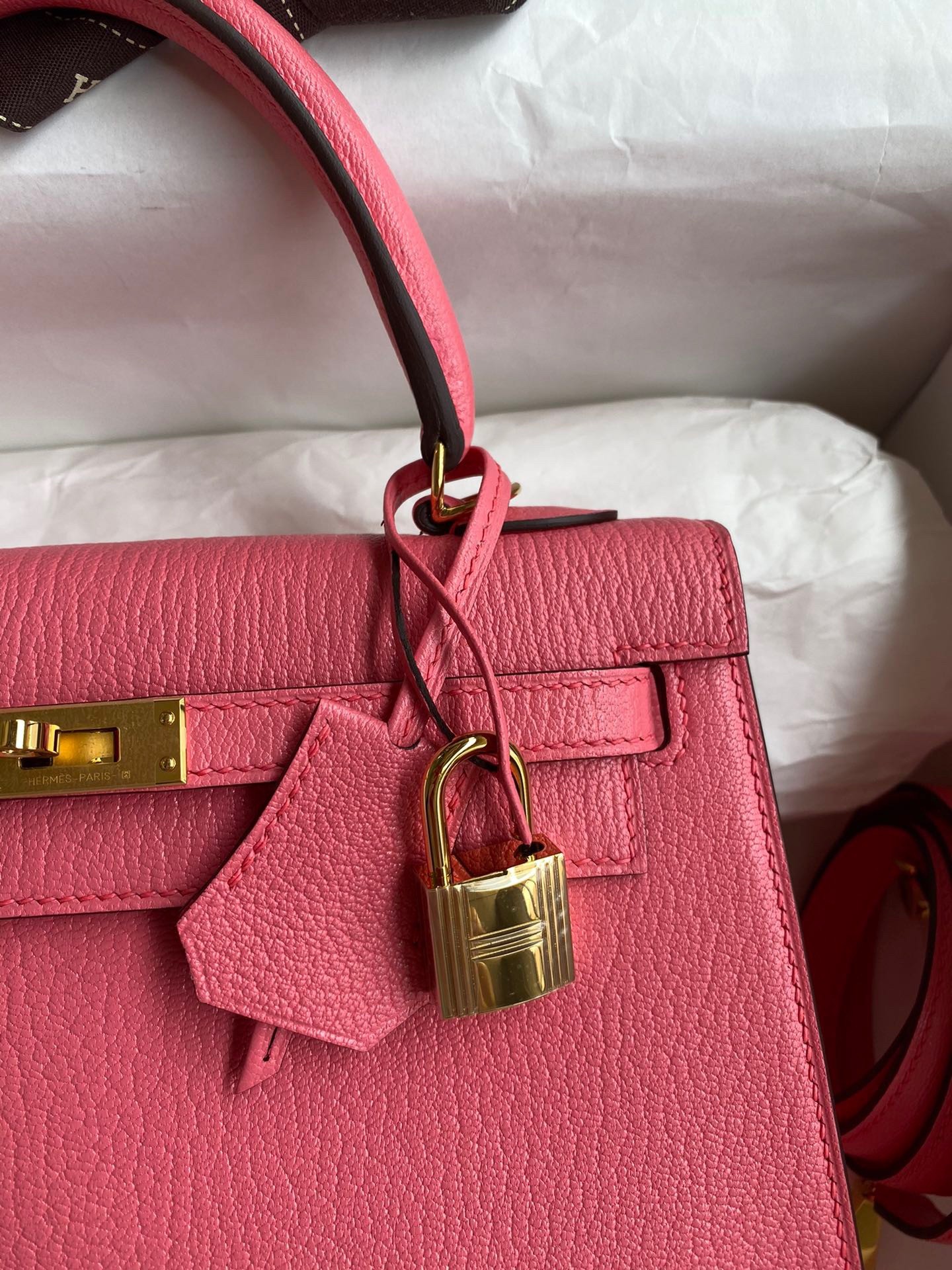 H**mes kelly sellier 25 handmade bag in rose lipstick mysore goatskin