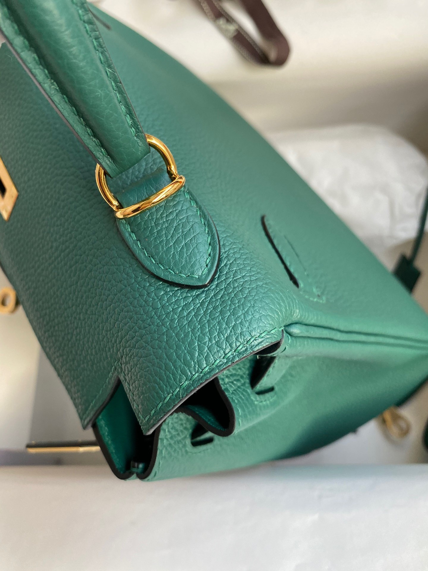 H**mes kelly retourne 25 handmade bag in blue paon clemence leather