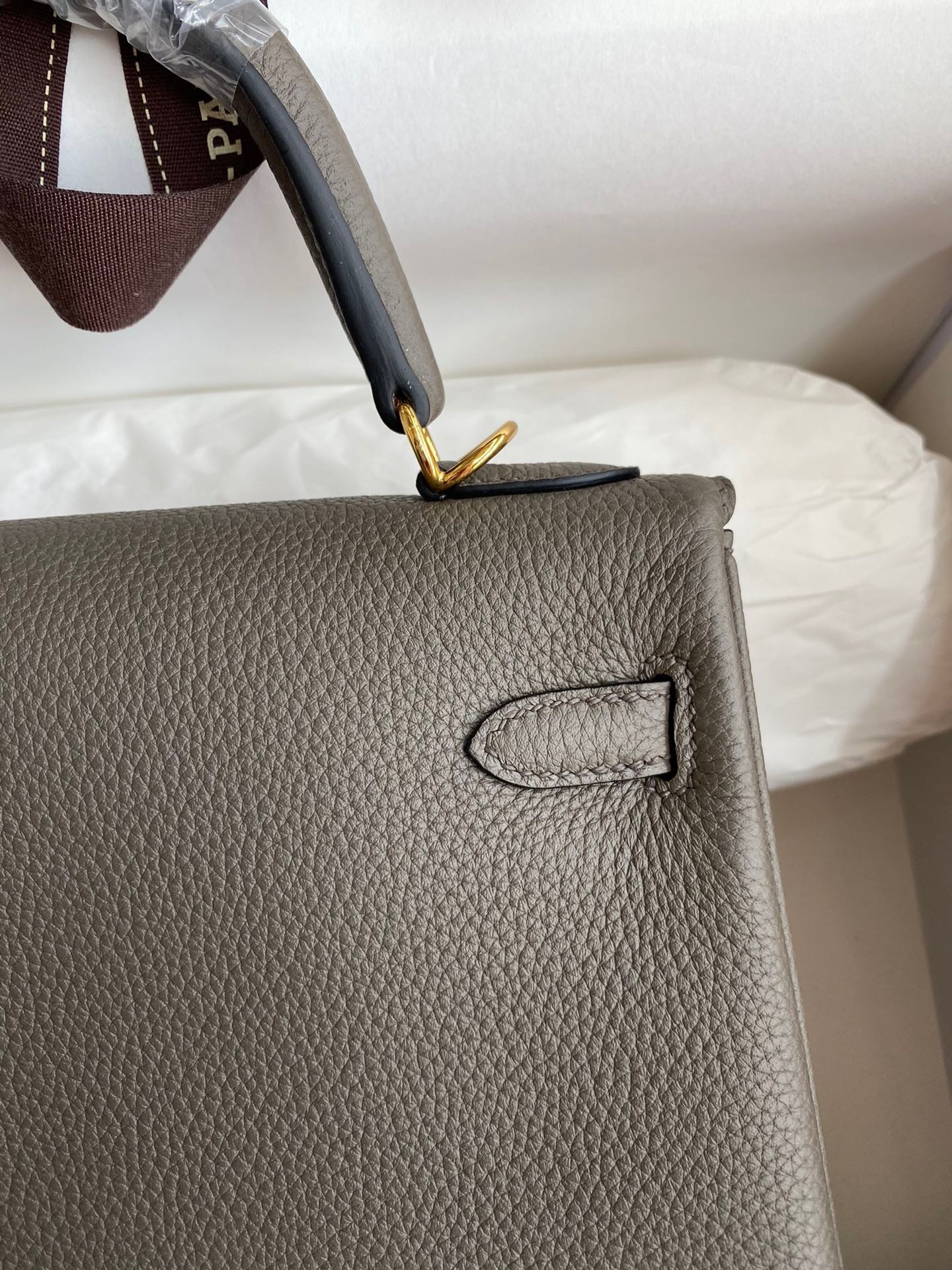 H**mes kelly retourne 25 handmade bag in etain clemence leather