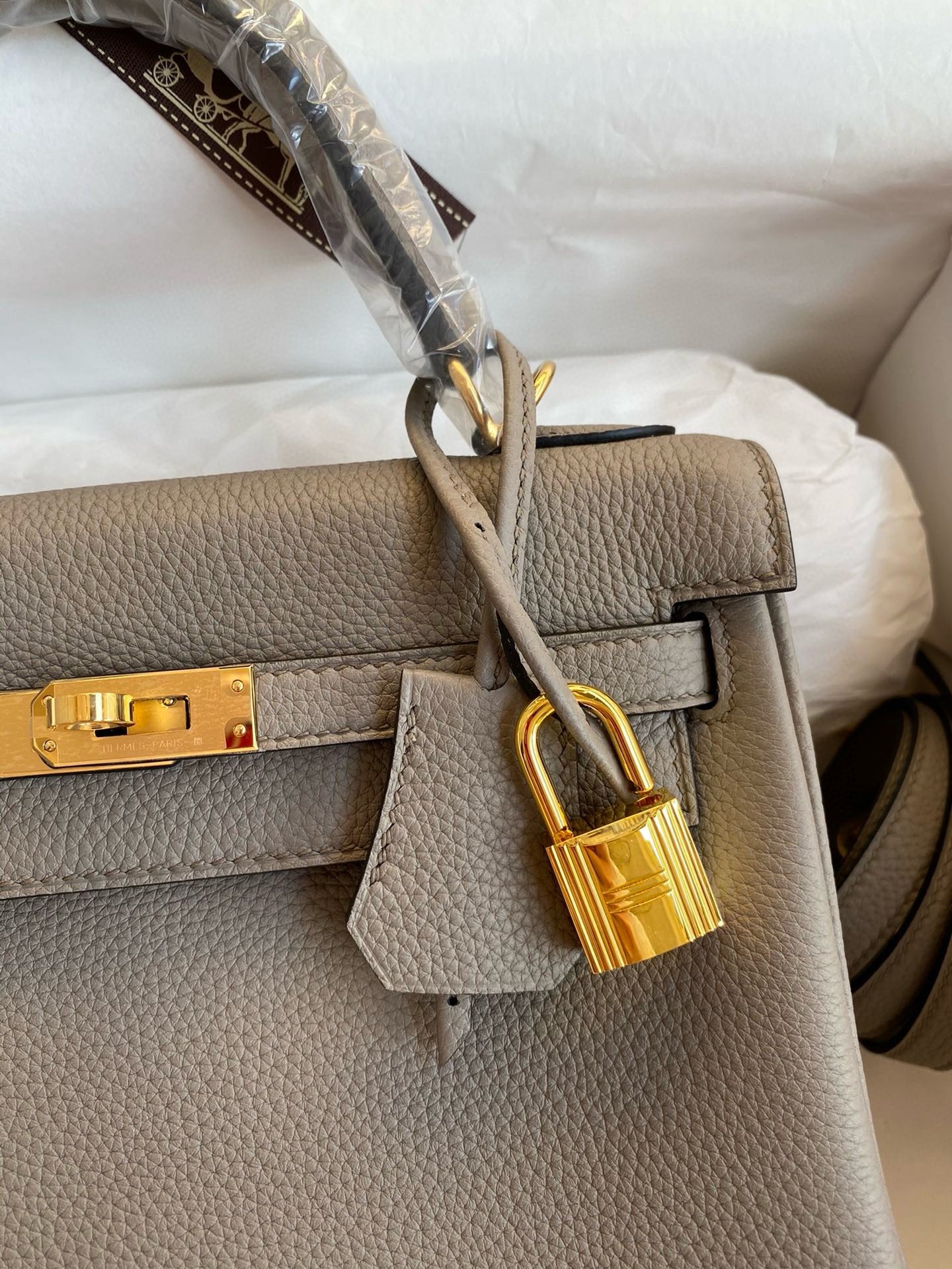 H**mes kelly retourne 25 handmade bag in gris meyer clemence leather