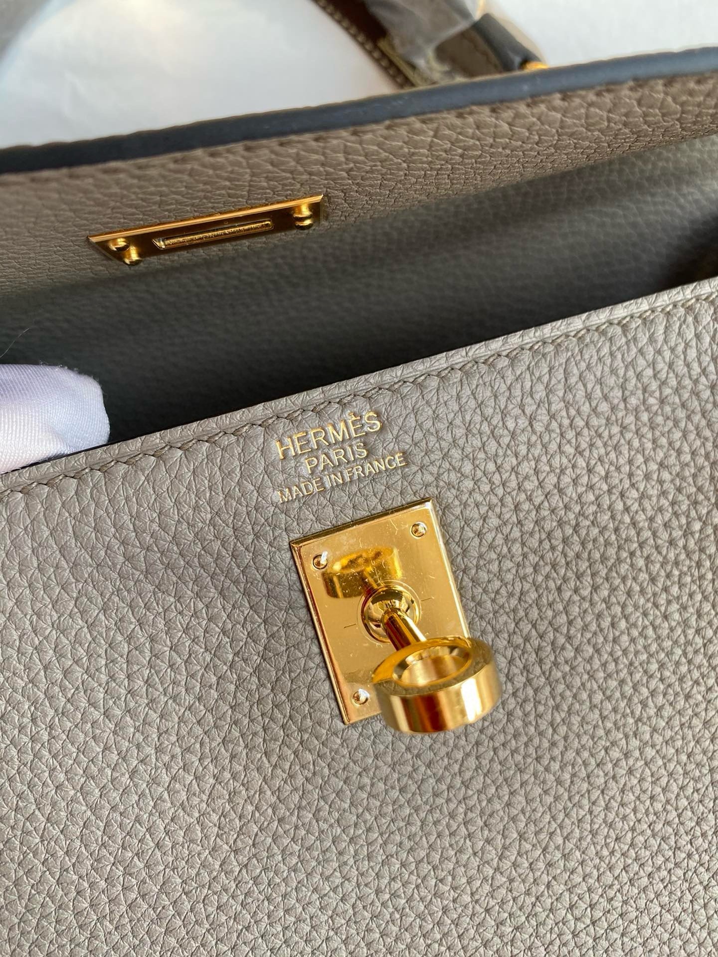 H**mes kelly retourne 25 handmade bag in gris meyer clemence leather