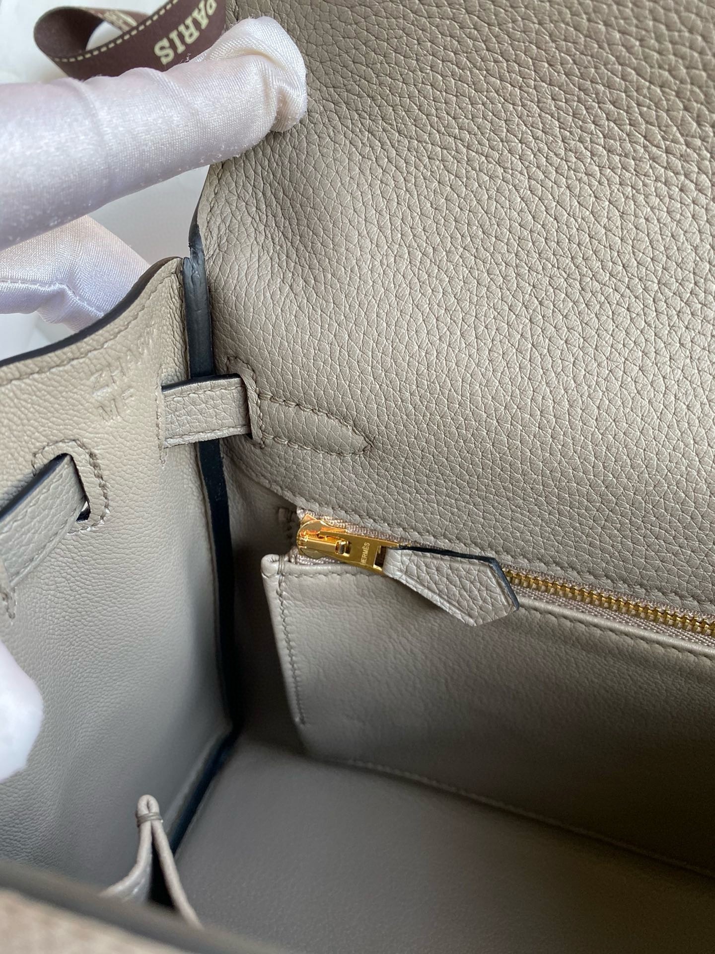 H**mes kelly retourne 25 handmade bag in gris meyer clemence leather