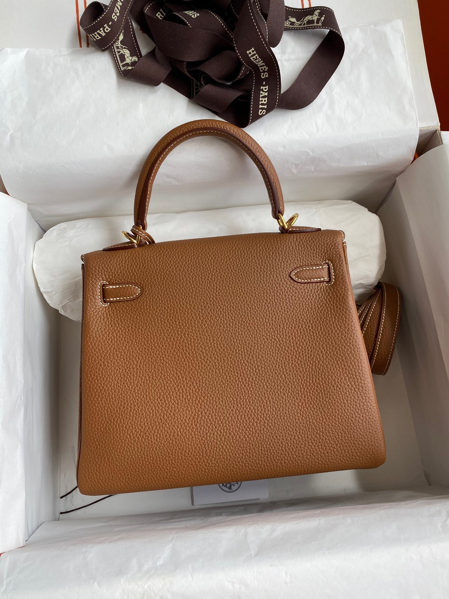 H**mes kelly retourne 25 handmade bag in gold clemence leather