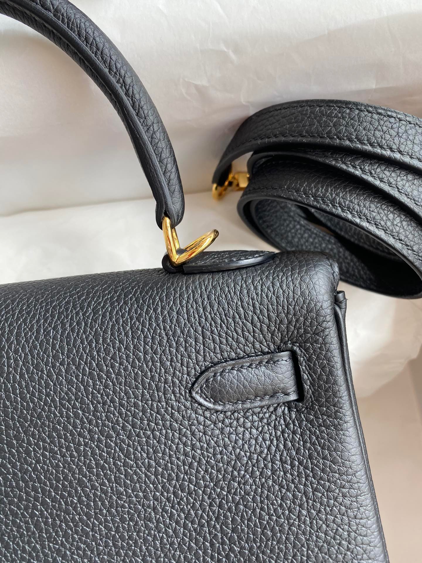 H**mes kelly retourne 25 handmade bag in black clemence leather