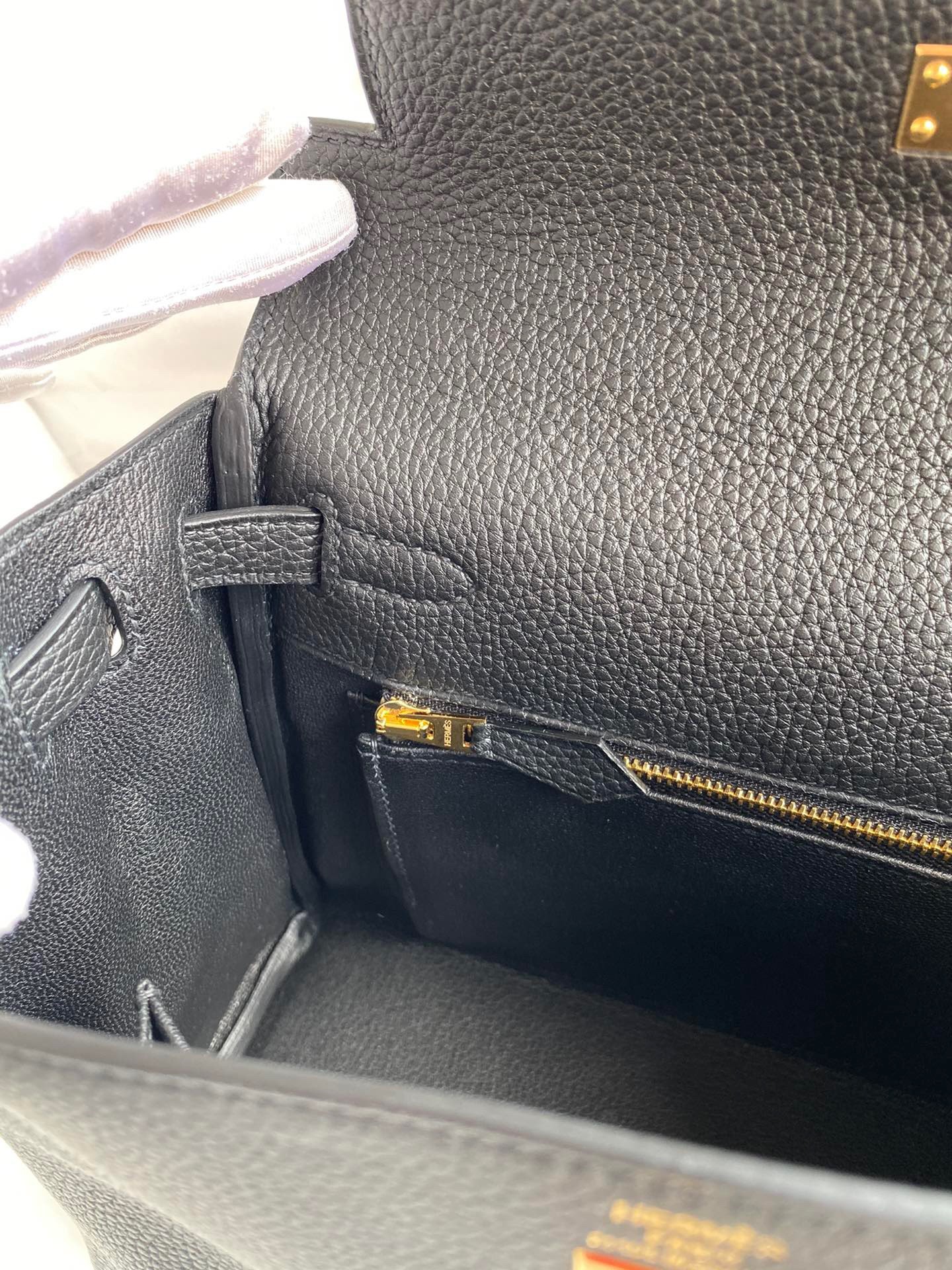 H**mes kelly retourne 25 handmade bag in black clemence leather