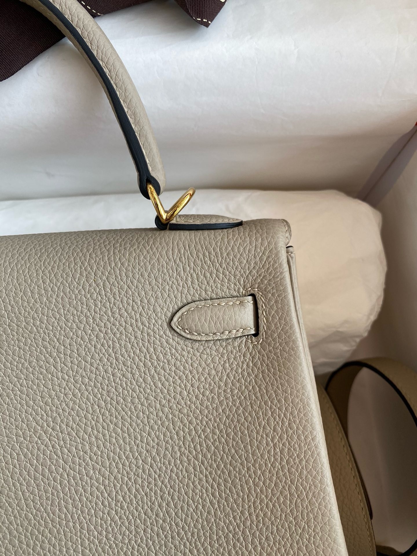 H**mes kelly retourne 25 handmade bag in gris tourterelle clemence leather