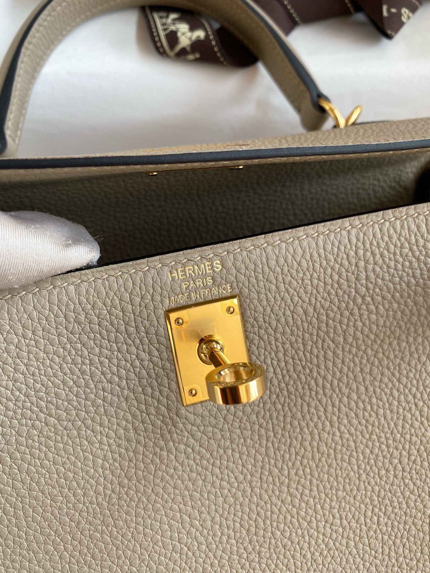 H**mes kelly retourne 25 handmade bag in gris tourterelle clemence leather