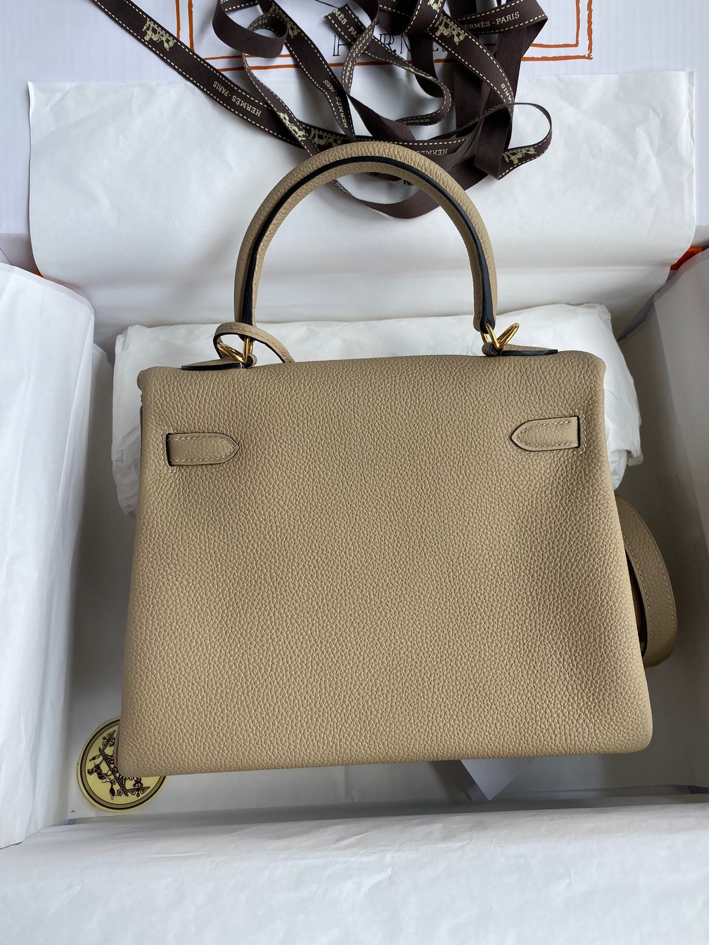 H**mes kelly retourne 25 handmade bag in trench clemence leather
