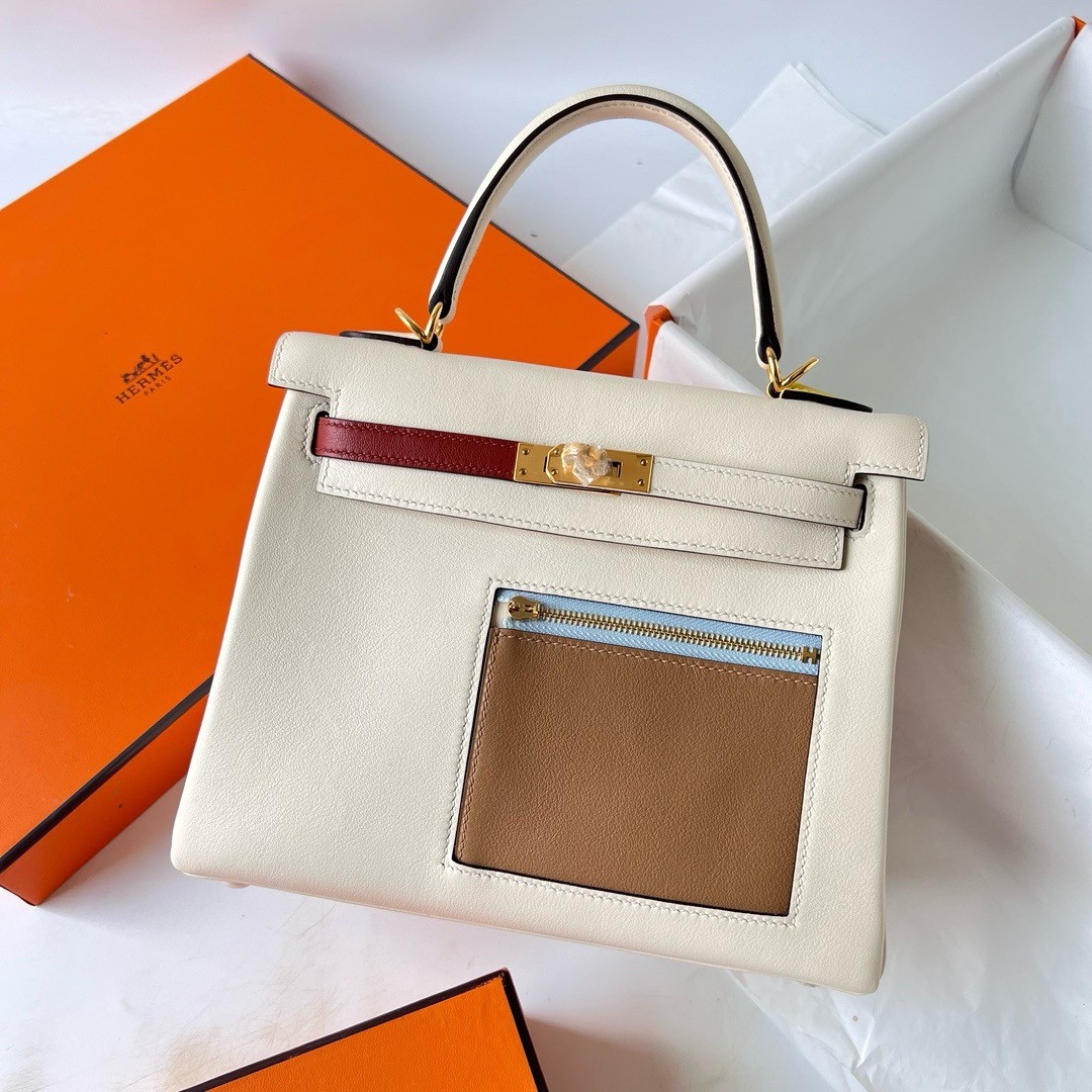 H**mes kelly colormatic 25 handmade bag in nata swifit leather