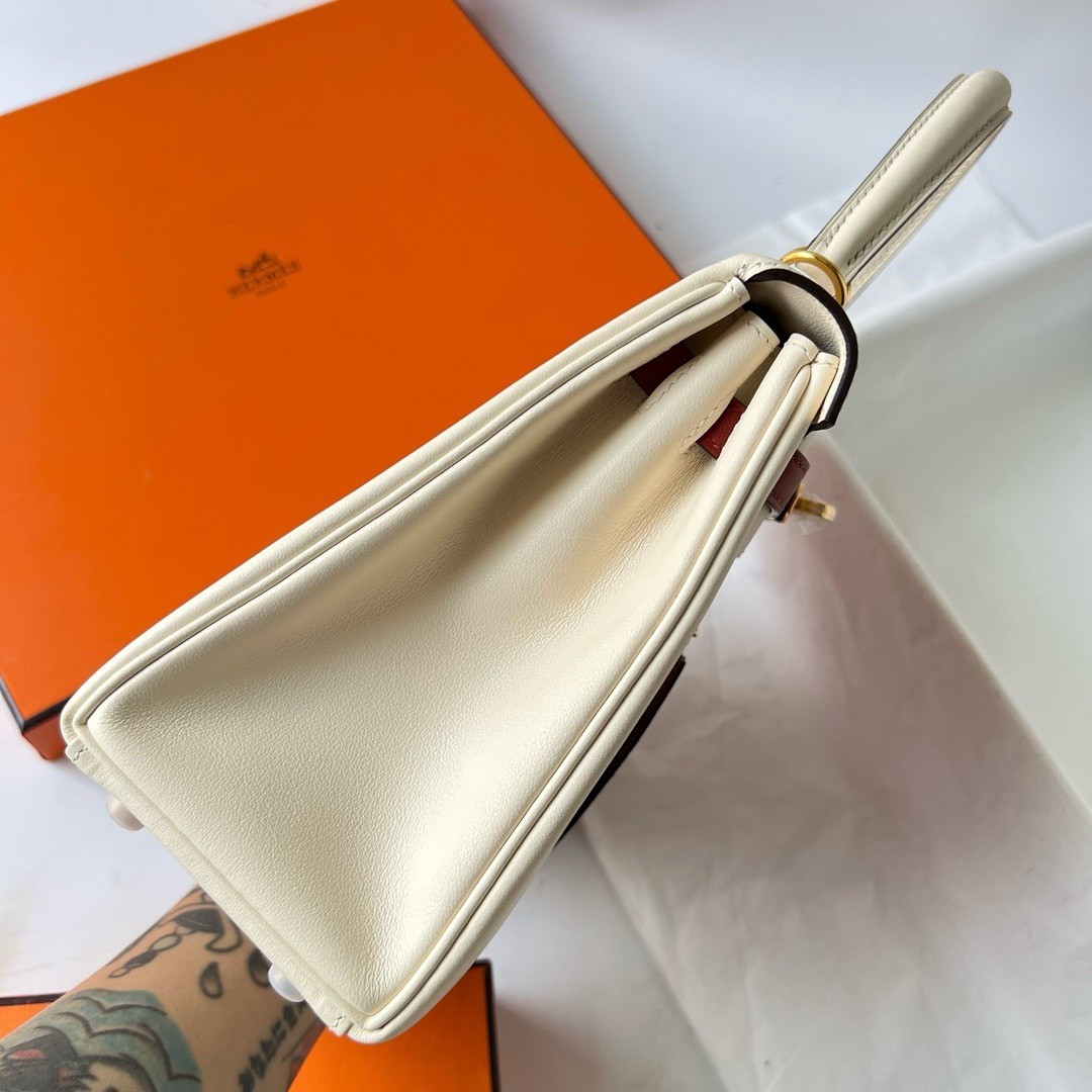 H**mes kelly colormatic 25 handmade bag in nata swifit leather