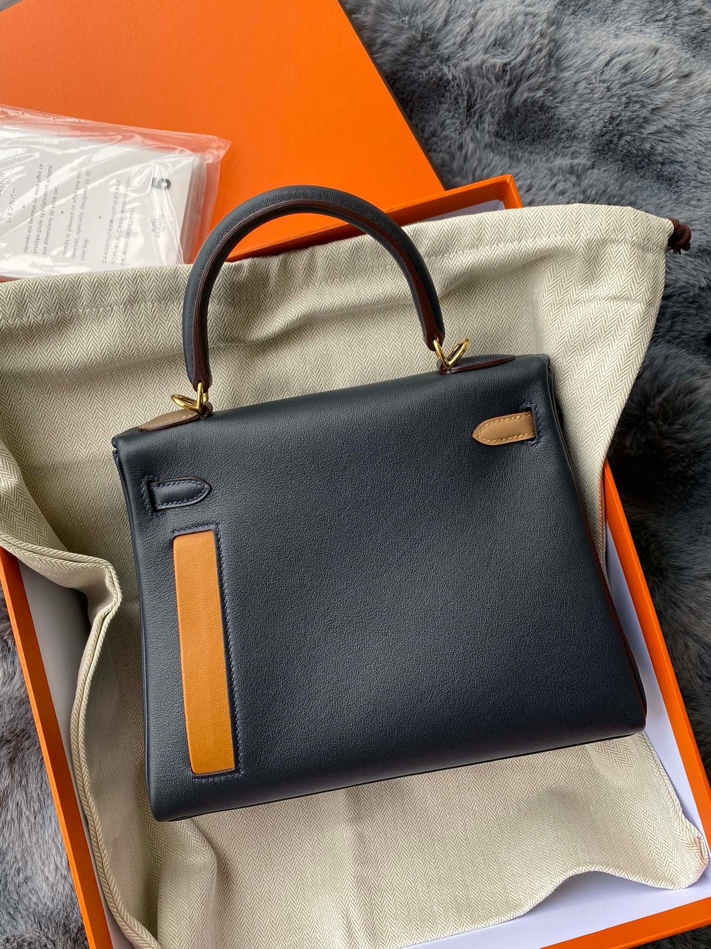 H**mes kelly colormatic 25 handmade bag in blue nuit swift leather