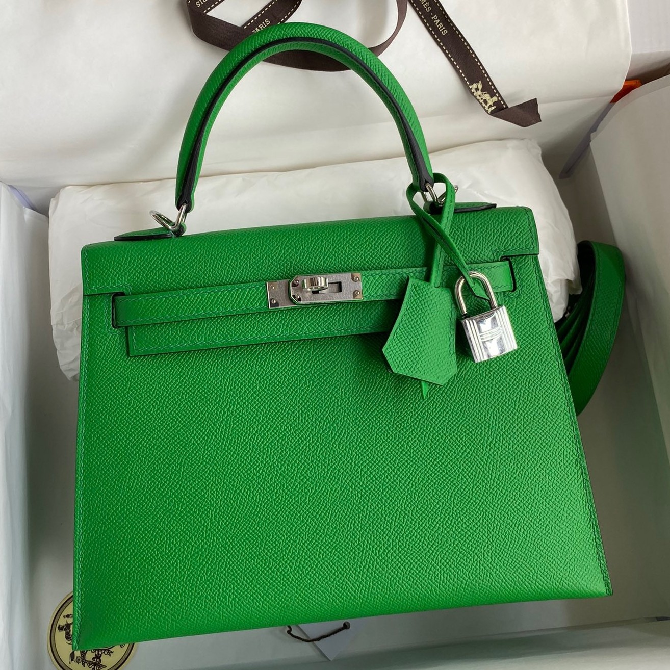 H**mes kelly sellier 25 handmade bag in bambou epsom calfskin