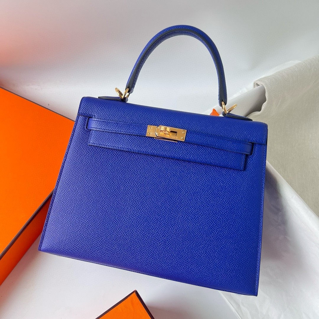 H**mes kelly sellier 25 handmade bag in blue electric epsom calfskin