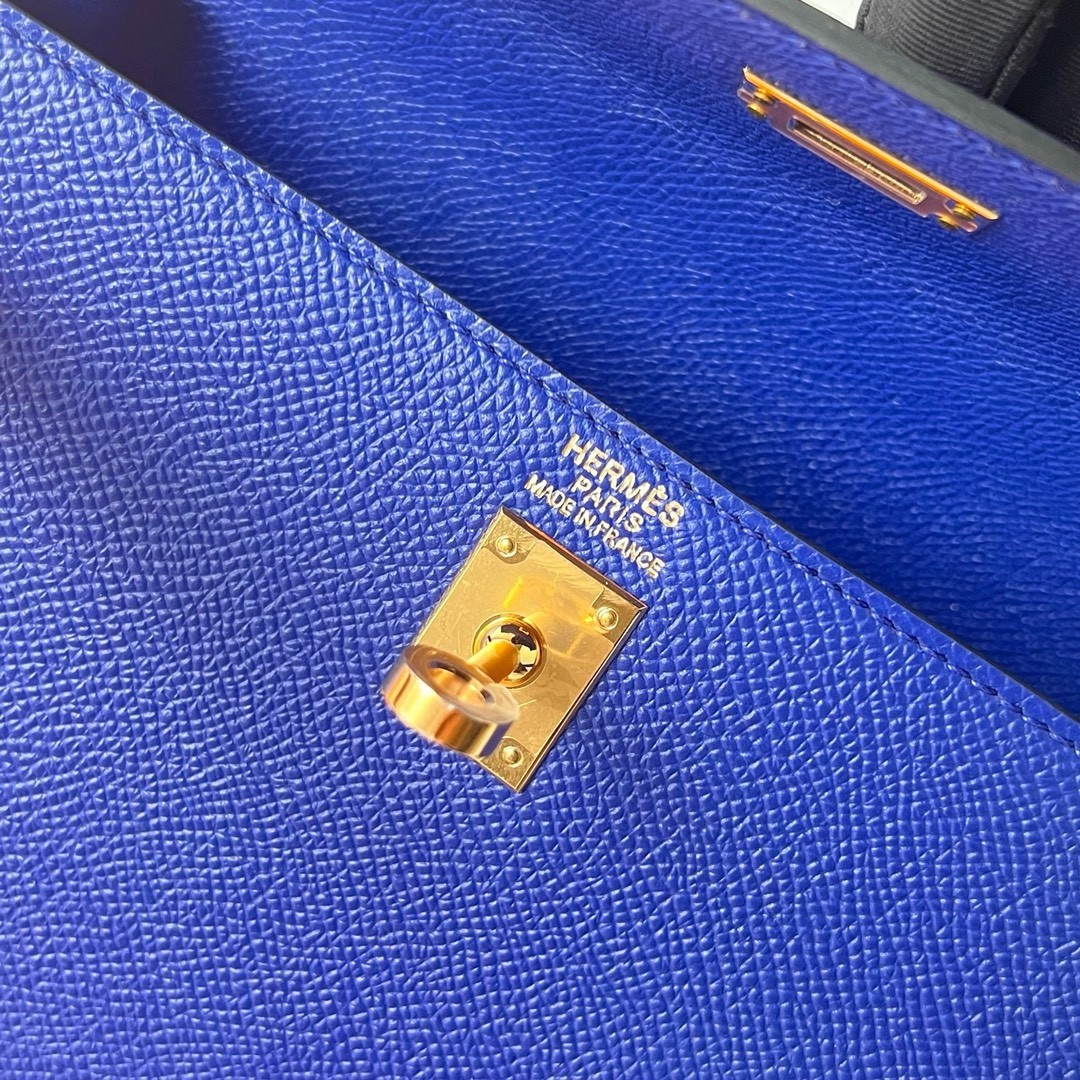 H**mes kelly sellier 25 handmade bag in blue electric epsom calfskin