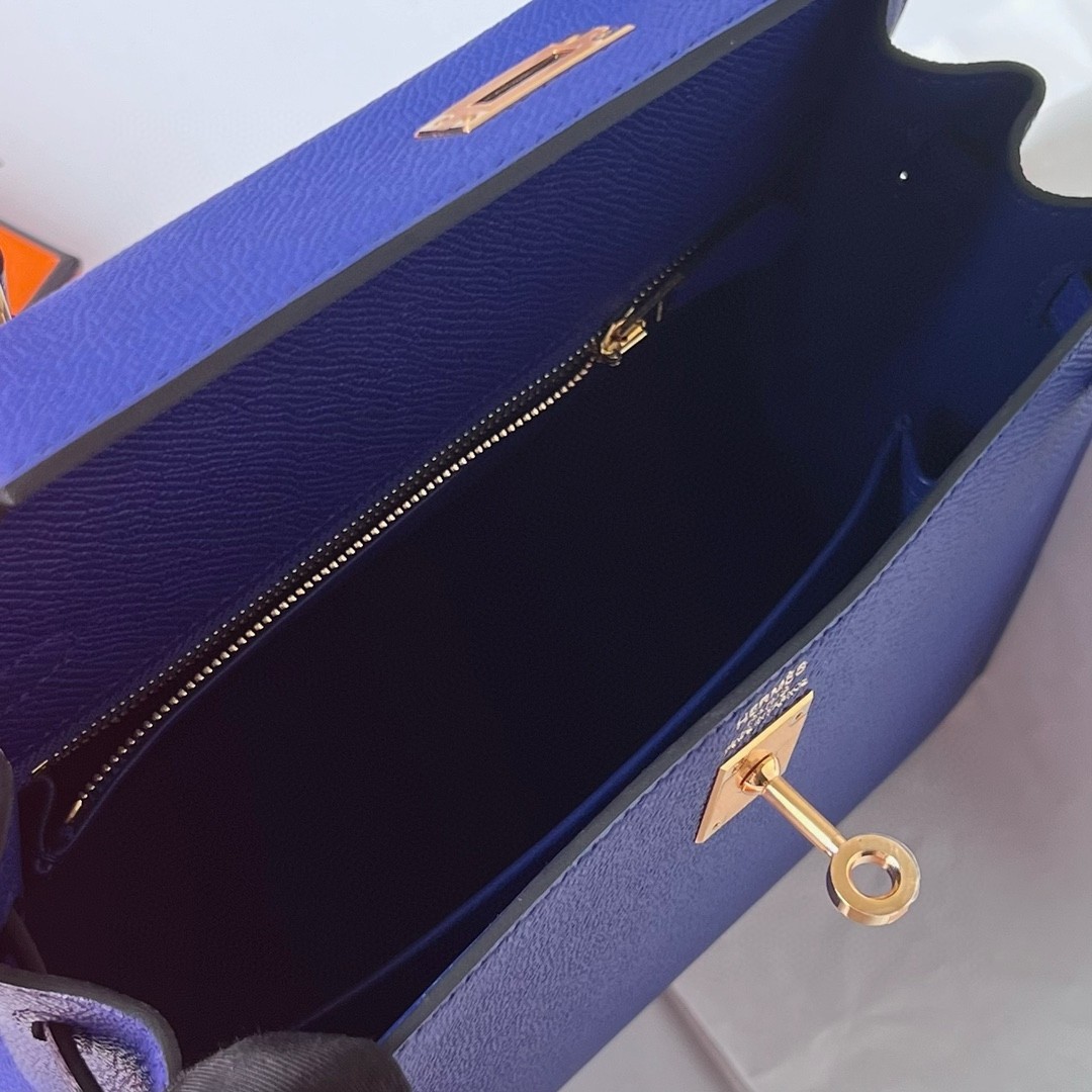 H**mes kelly sellier 25 handmade bag in blue electric epsom calfskin