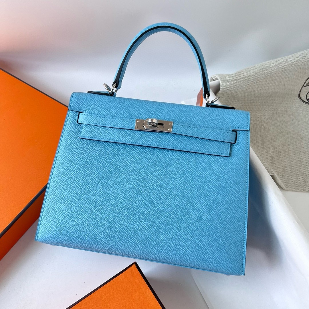 H**mes kelly sellier 25 handmade bag in blue azteque epsom calfskin