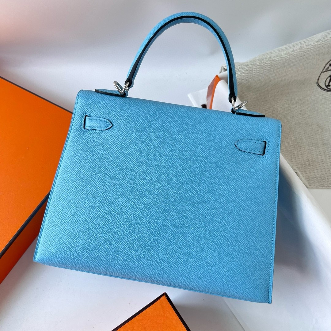 H**mes kelly sellier 25 handmade bag in blue azteque epsom calfskin