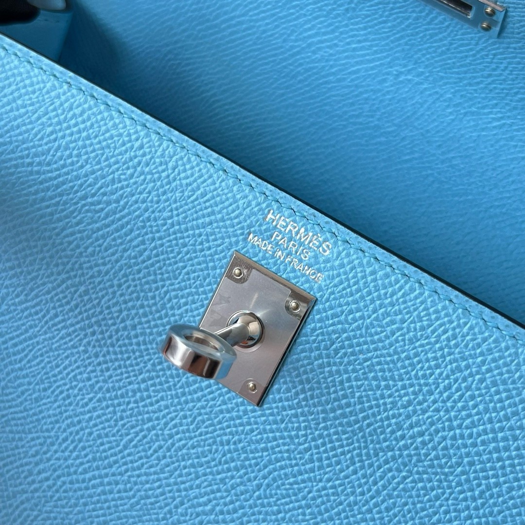 H**mes kelly sellier 25 handmade bag in blue azteque epsom calfskin
